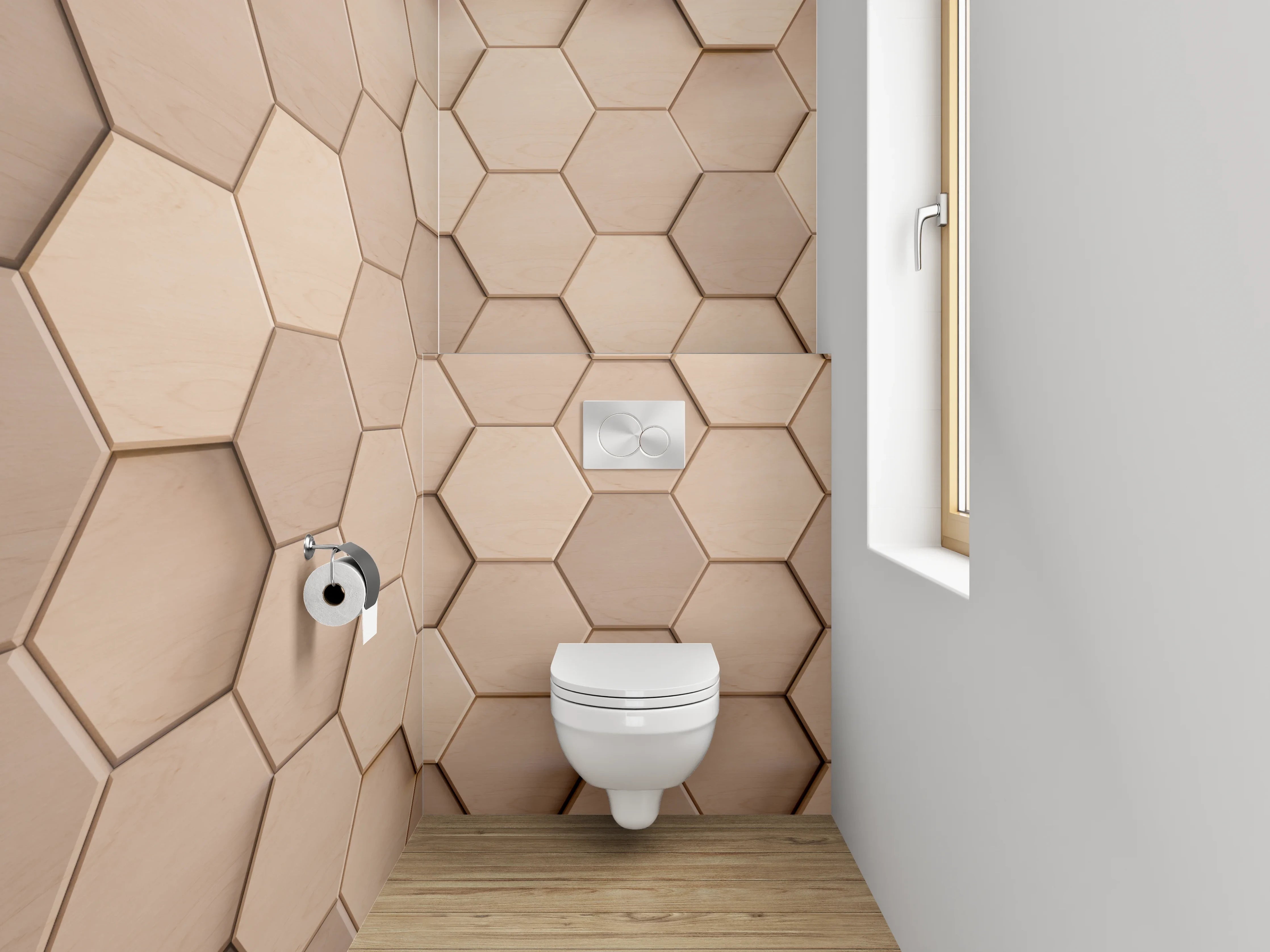 WC-Rückwand - Hexagon Fliesen 3D Optik Beige