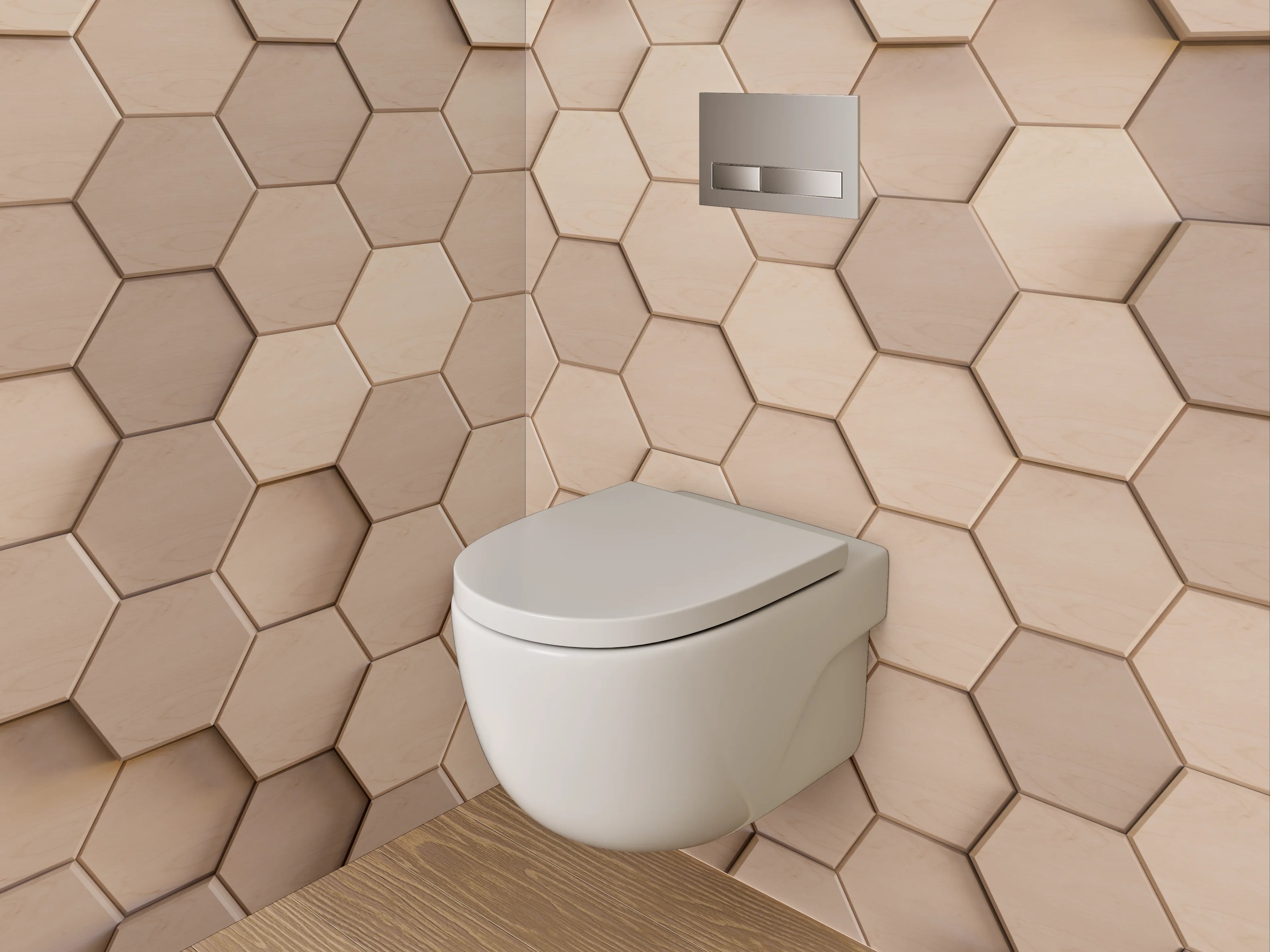 WC-Rückwand - Hexagon Fliesen 3D Optik Beige