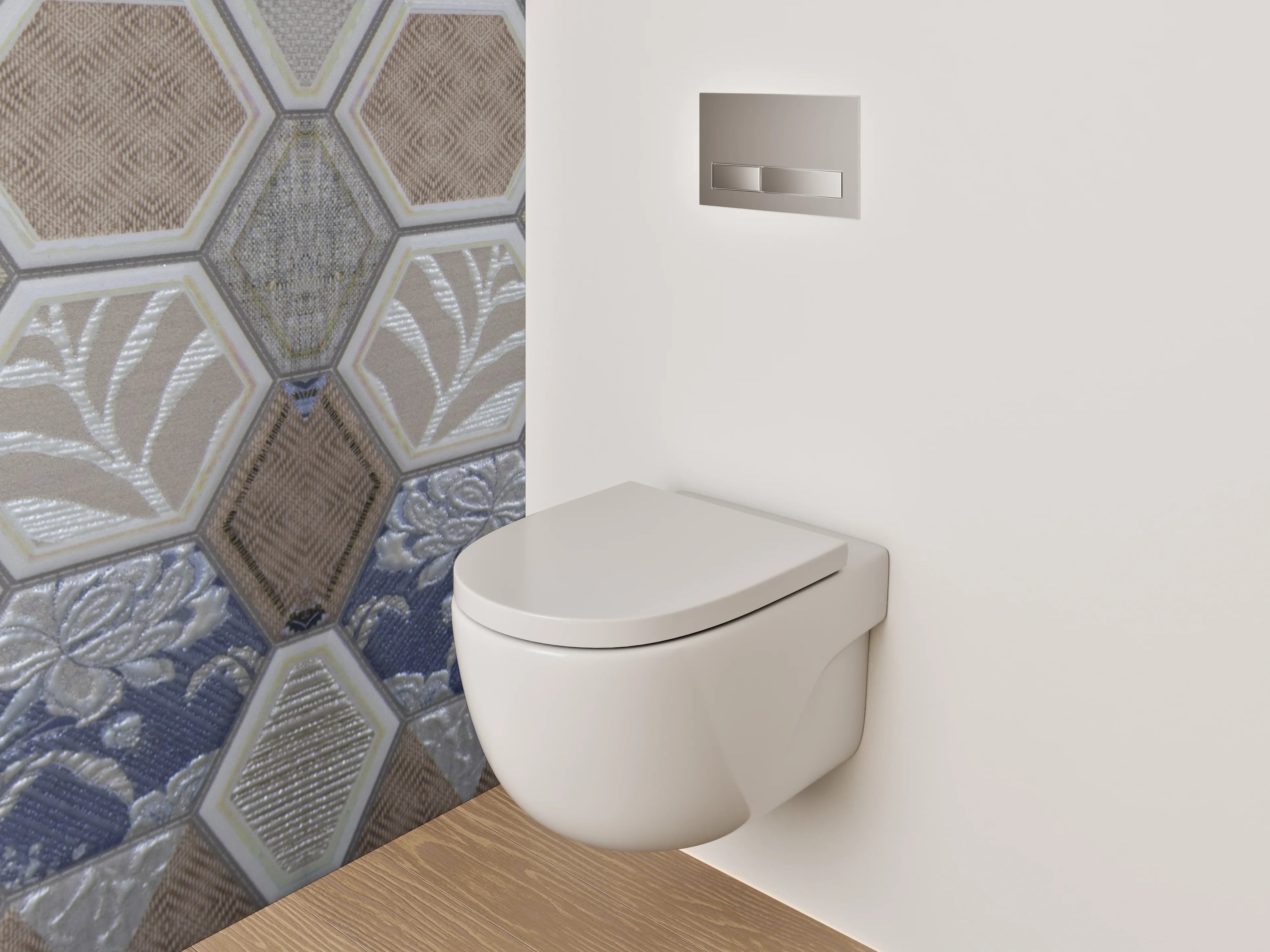 WC-Rückwand - Hexagon Fliesen Patchwork Blau Grau