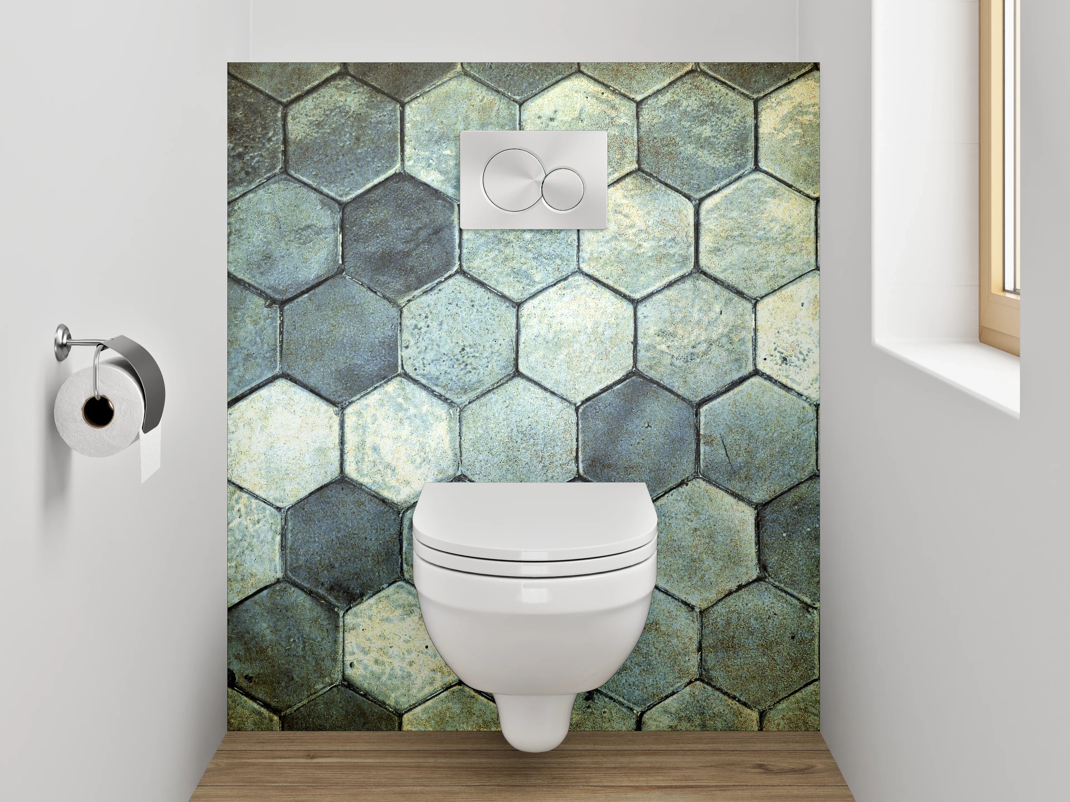 WC-Rückwand - Hexagon Fliesen Vintage Optik