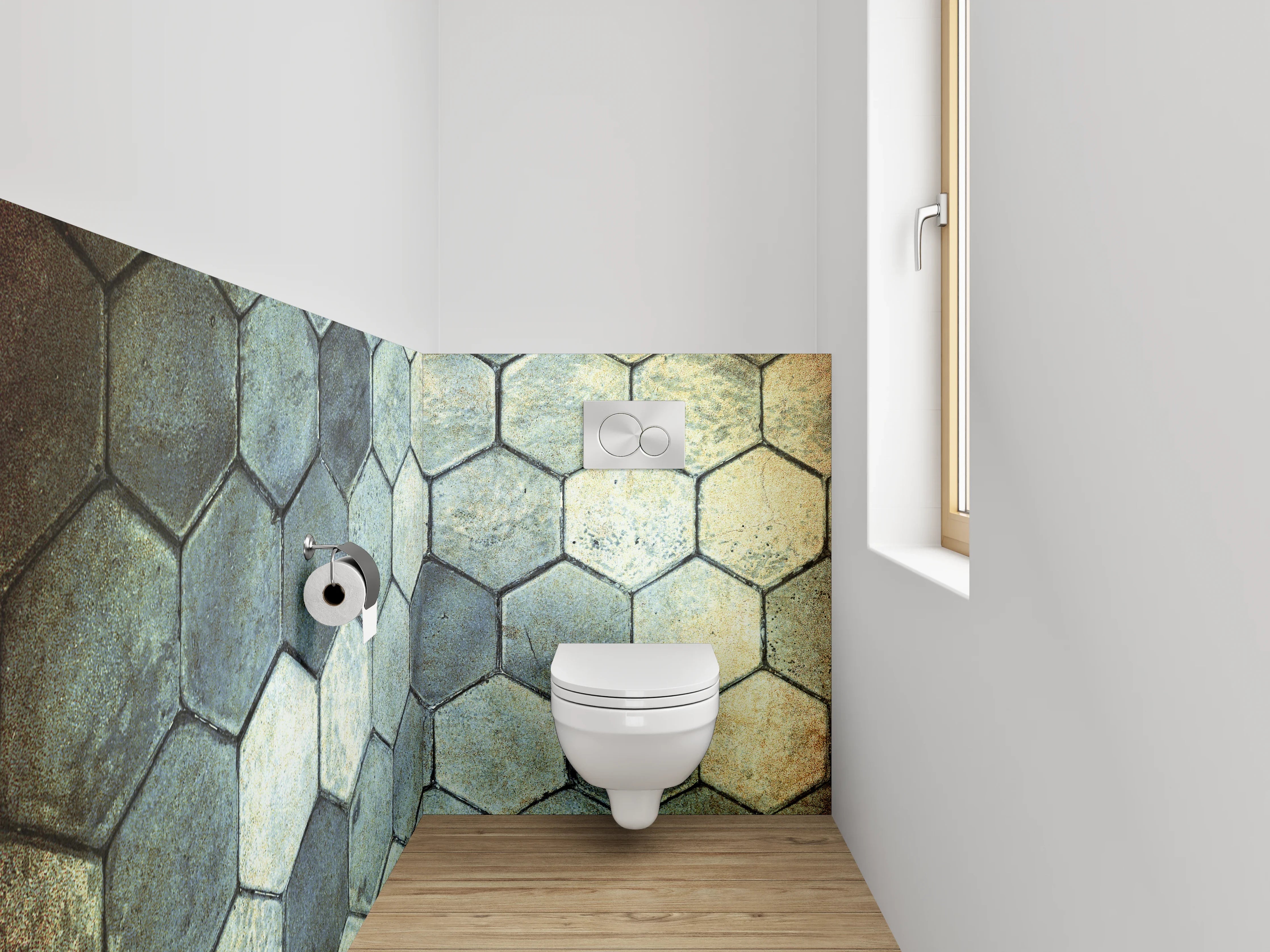 WC-Rückwand - Hexagon Fliesen Vintage Optik