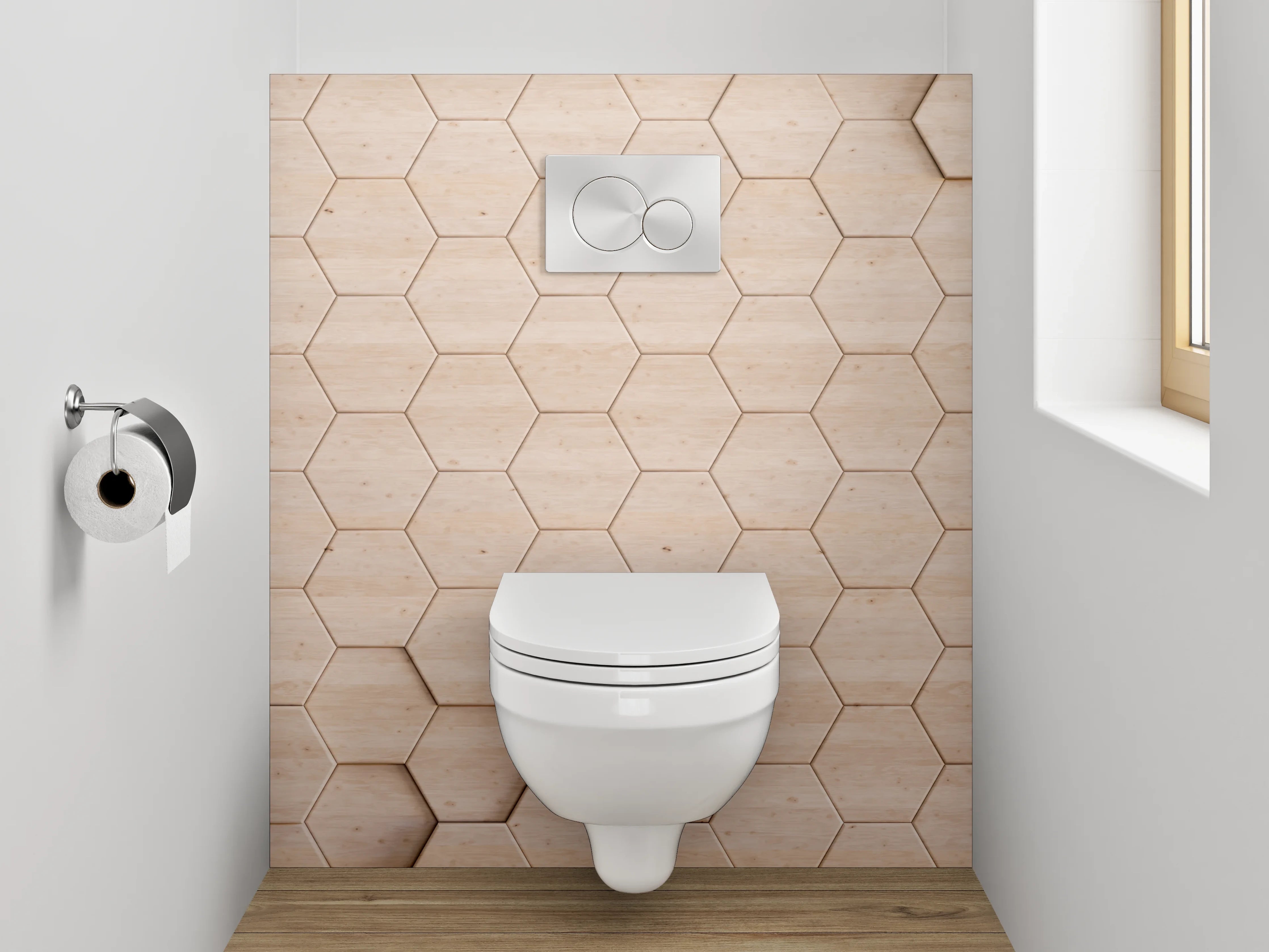 WC-Rückwand - Hexagon Holz Mosaik Wanddekor