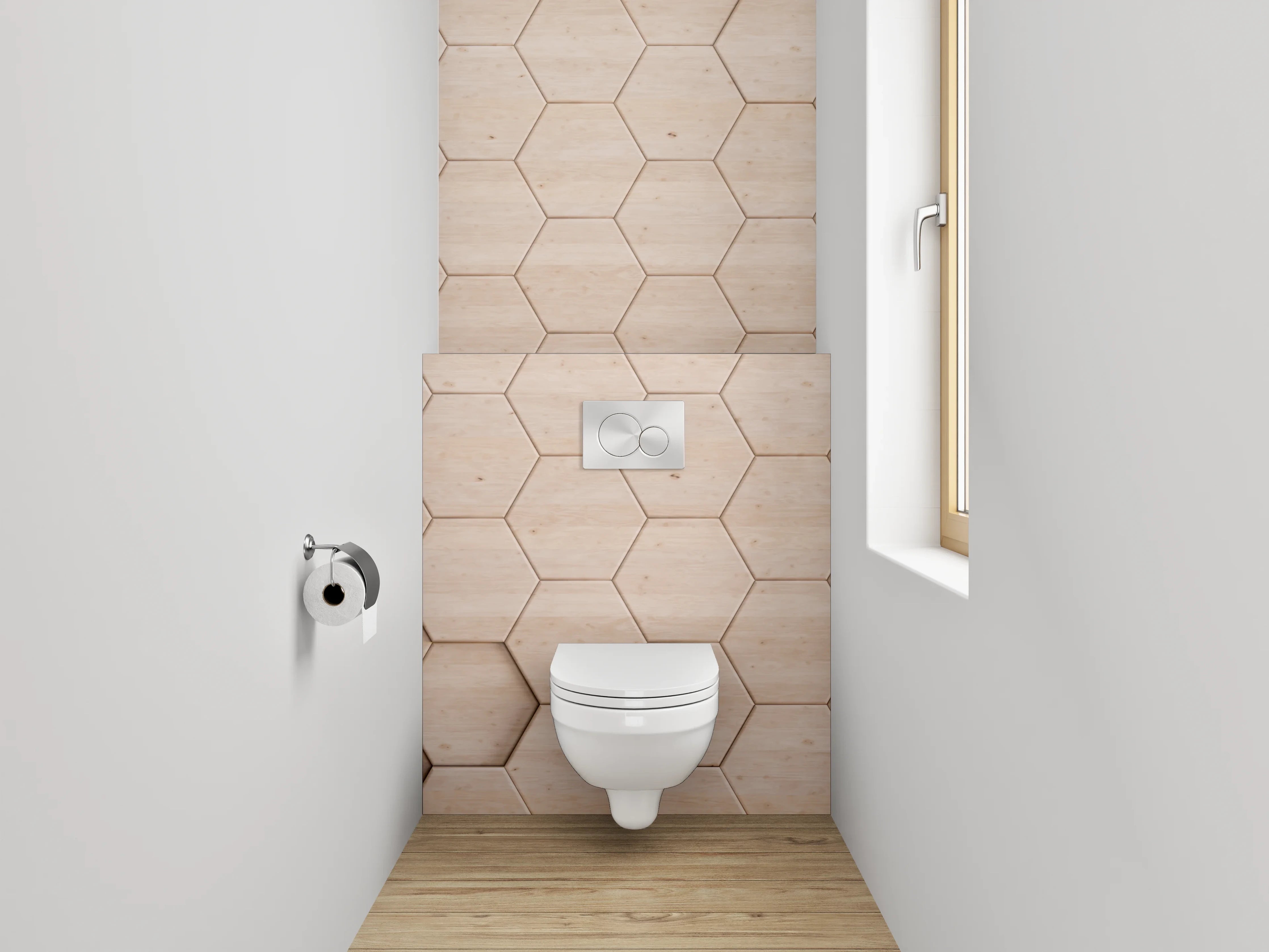 WC-Rückwand - Hexagon Holz Mosaik Wanddekor