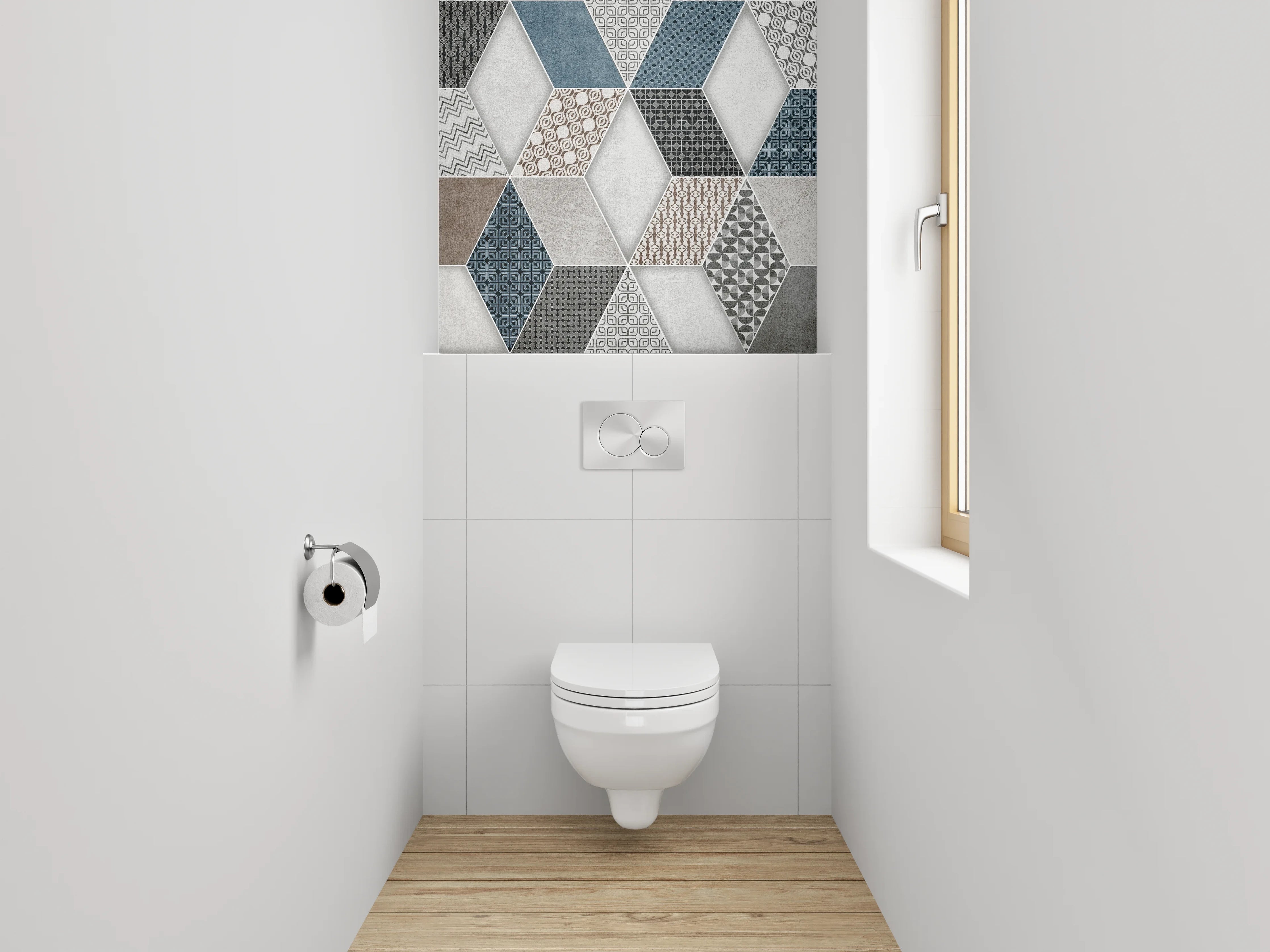WC-Rückwand - Hexagon Mosaik Fliesen Blau Grau