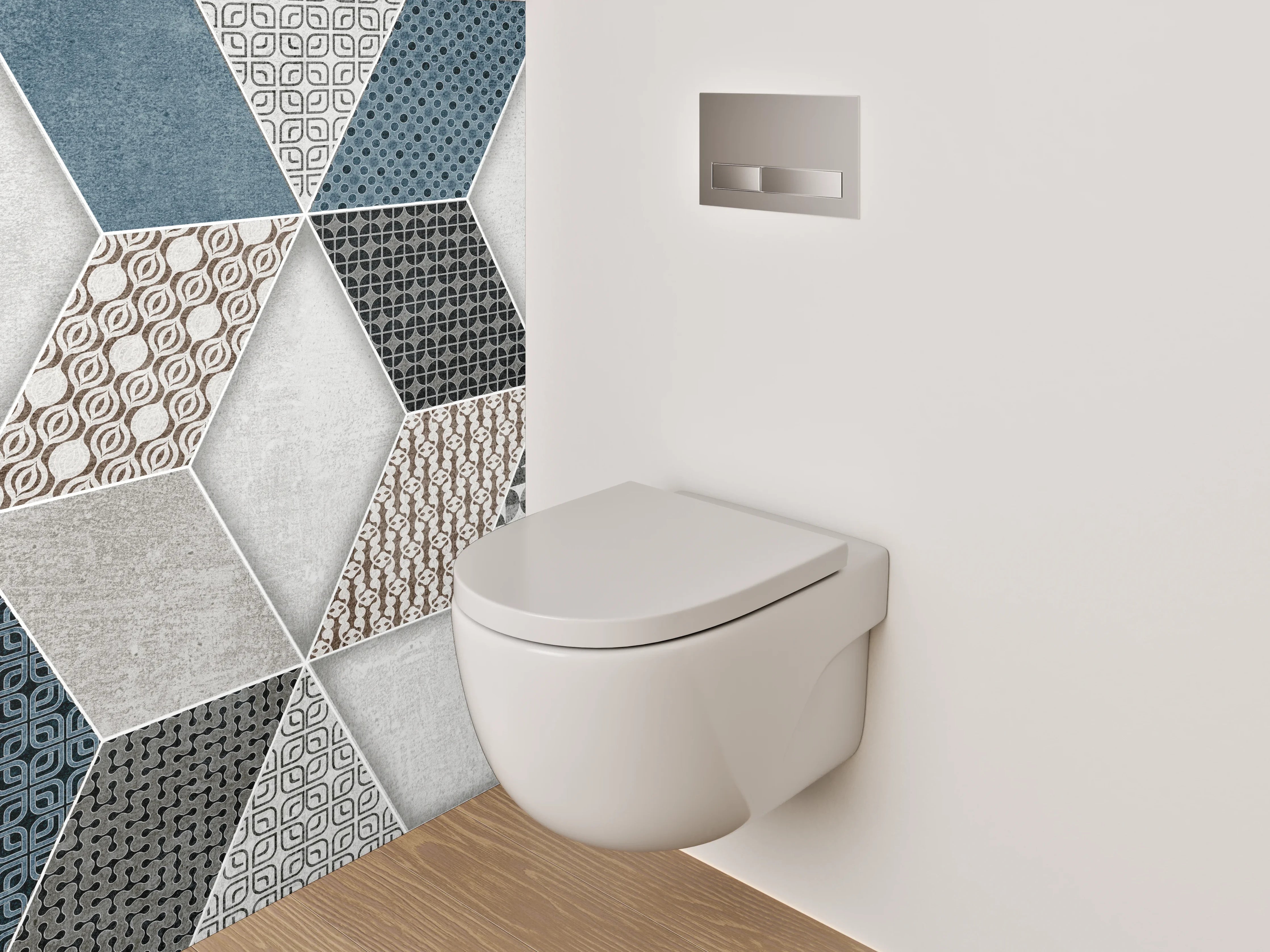 WC-Rückwand - Hexagon Mosaik Fliesen Blau Grau