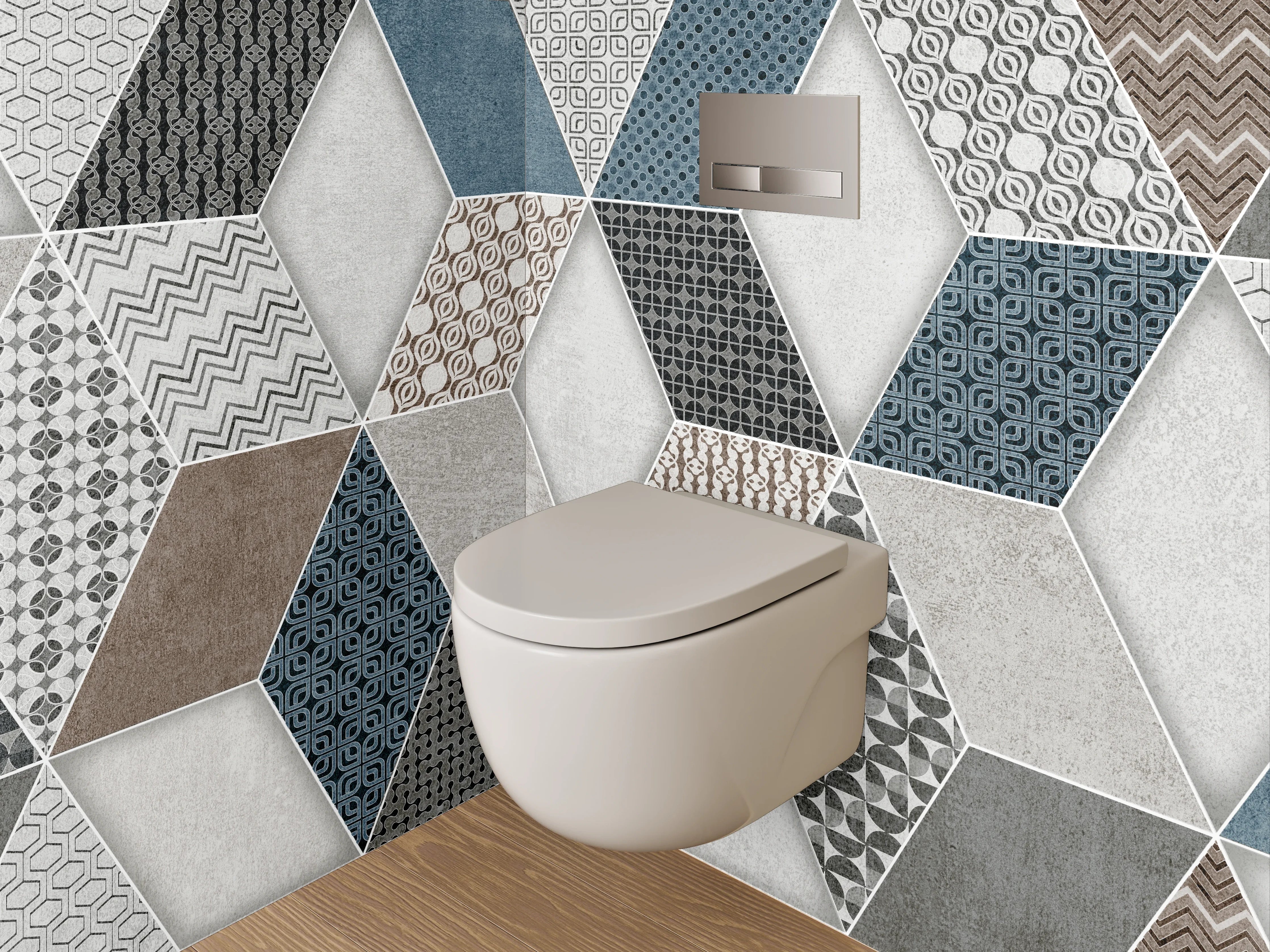 WC-Rückwand - Hexagon Mosaik Fliesen Blau Grau