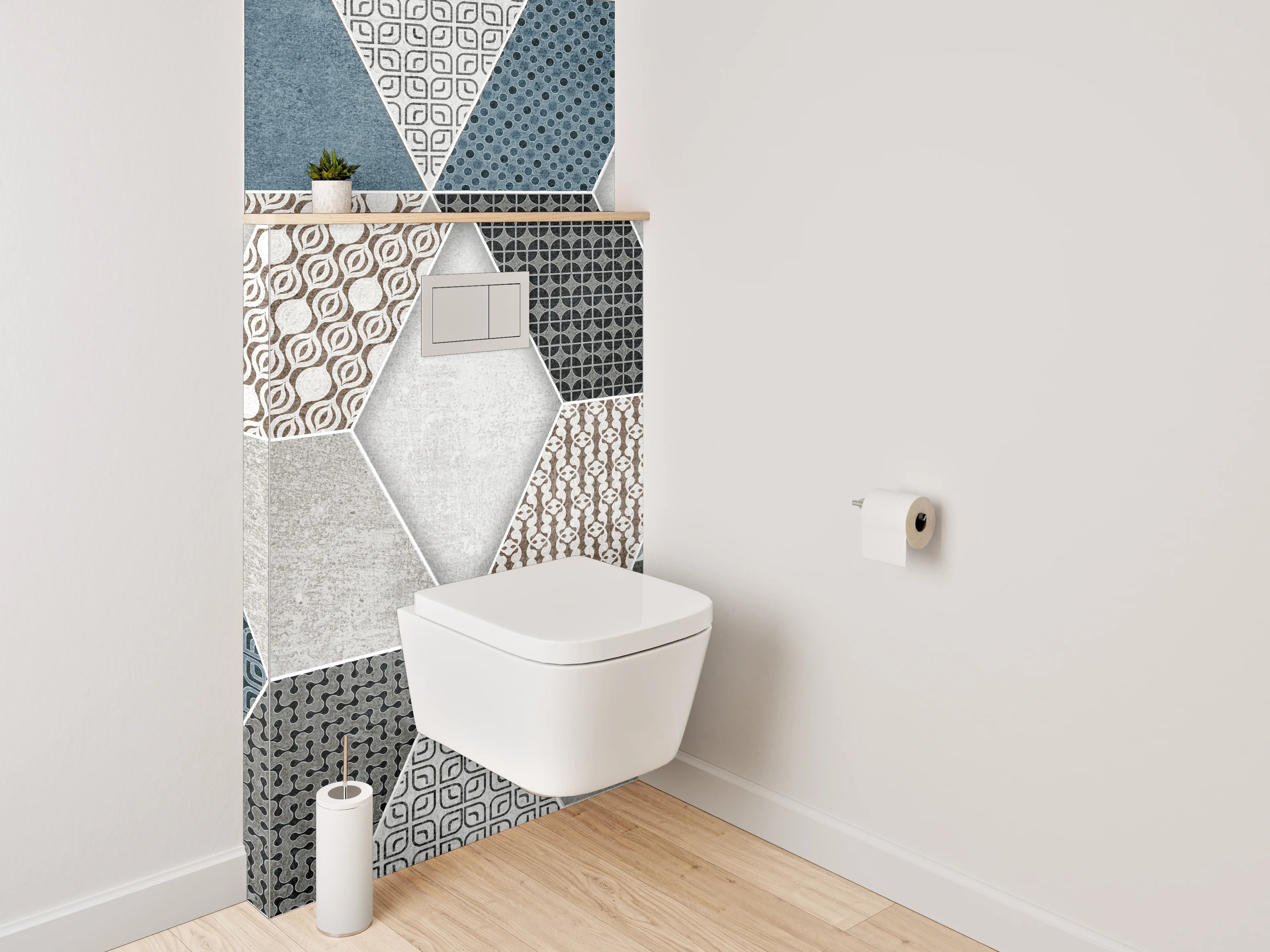 WC-Rückwand - Hexagon Mosaik Fliesen Blau Grau