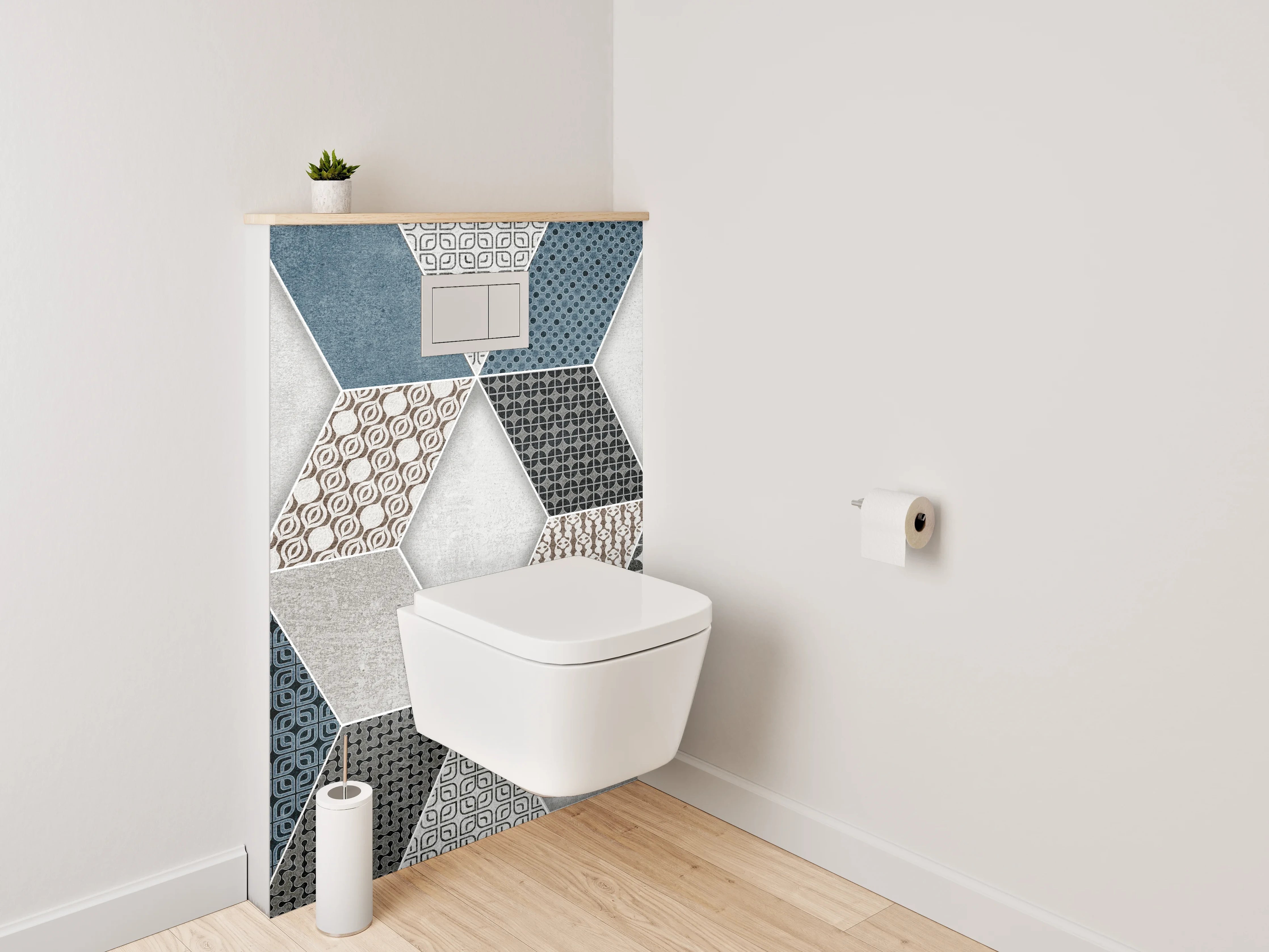 WC-Rückwand - Hexagon Mosaik Fliesen Blau Grau