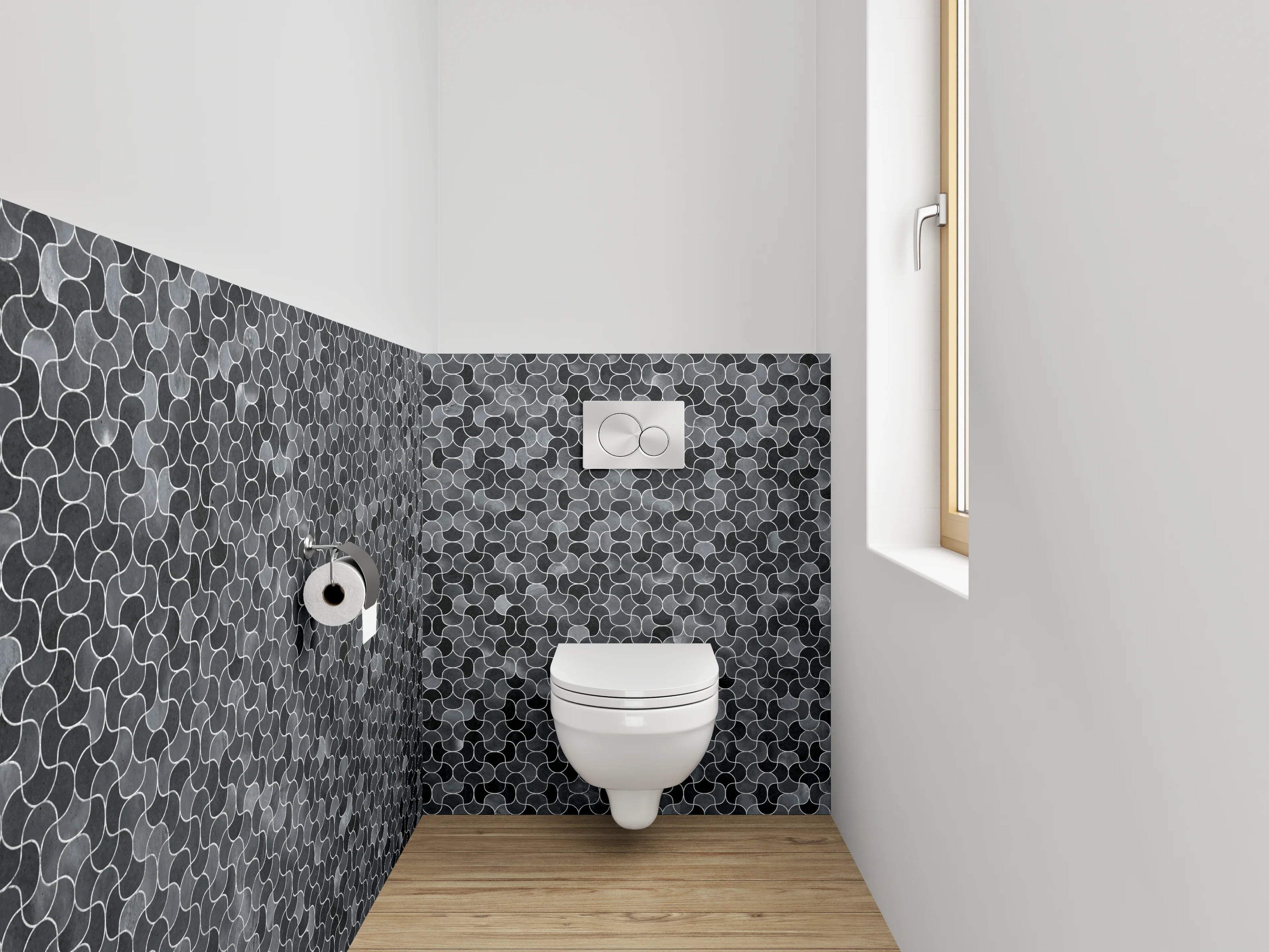 WC-Rückwand - Hexagon Mosaik Grau Schwarz Muster