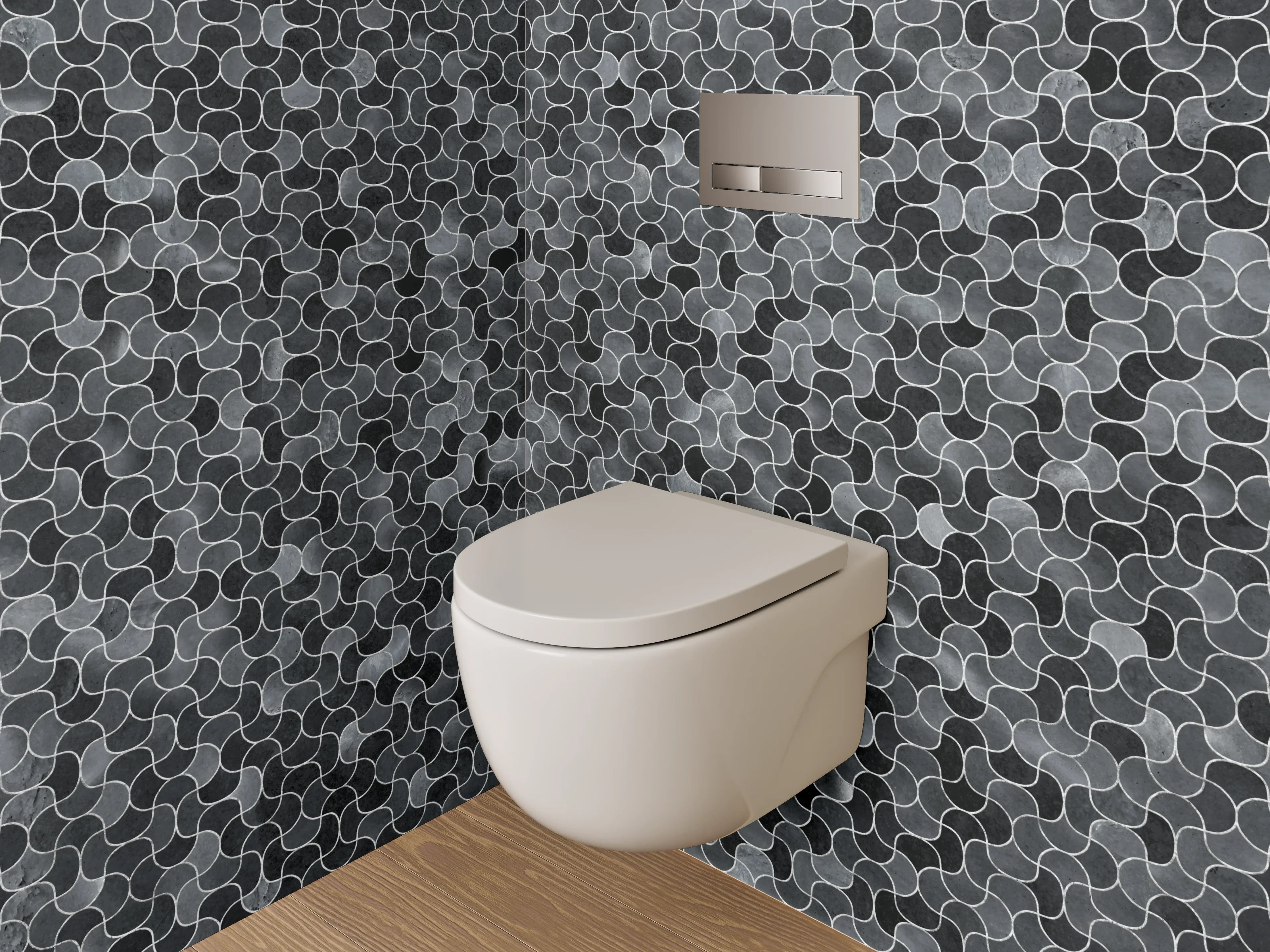 WC-Rückwand - Hexagon Mosaik Grau Schwarz Muster