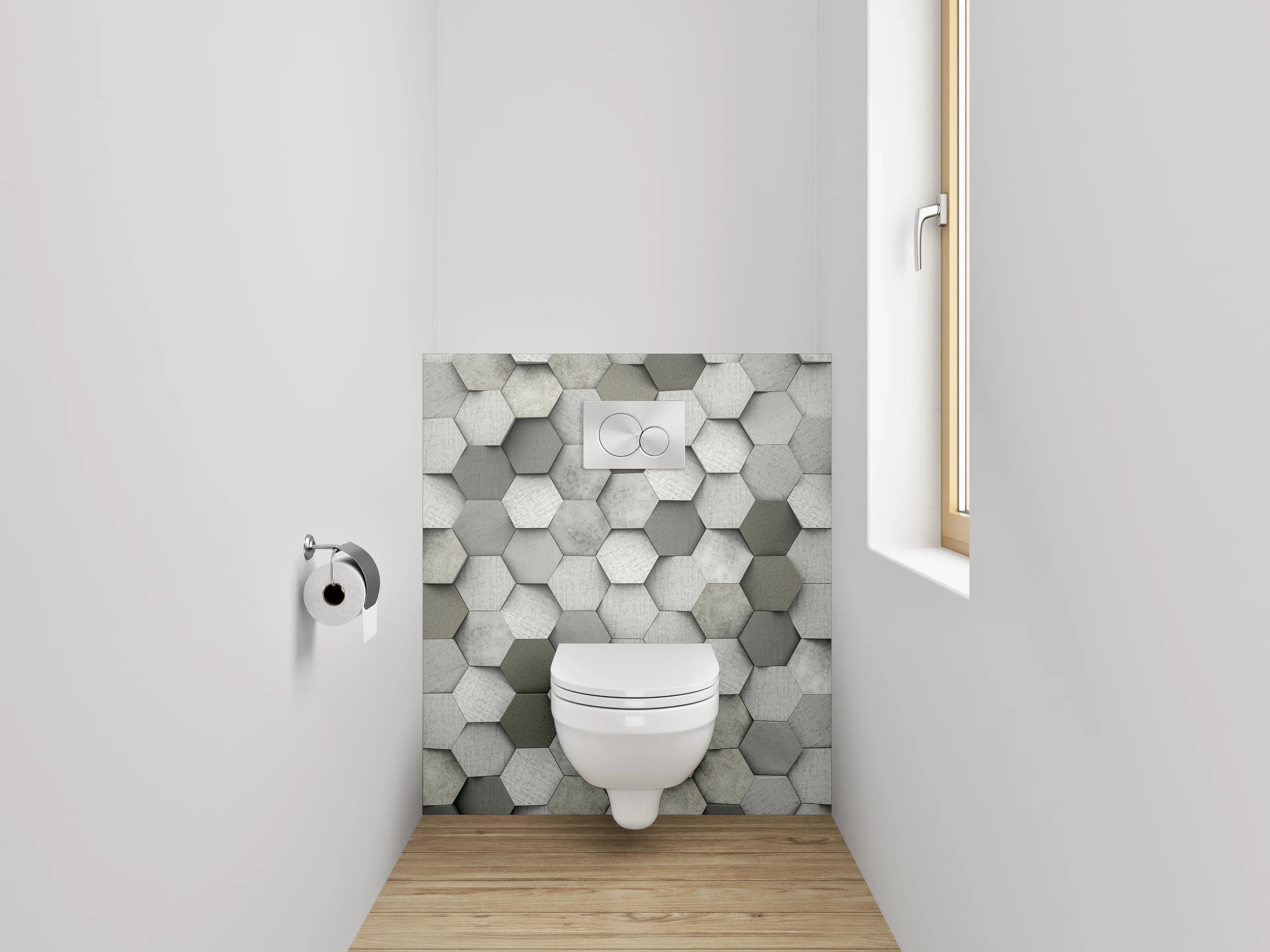 WC-Rückwand - Hexagon Mosaik Grau Weiß Modern