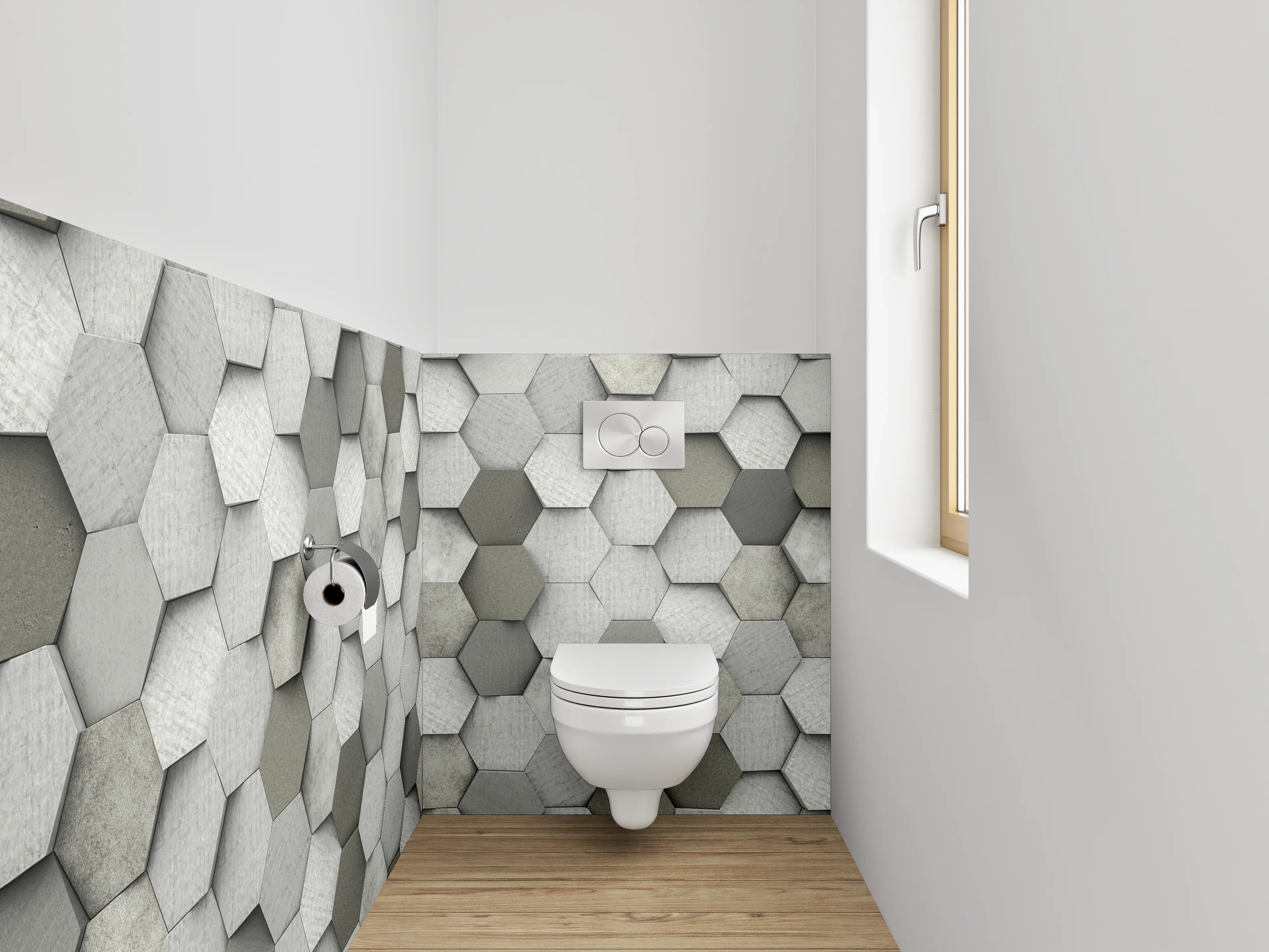 WC-Rückwand - Hexagon Mosaik Grau Weiß Modern