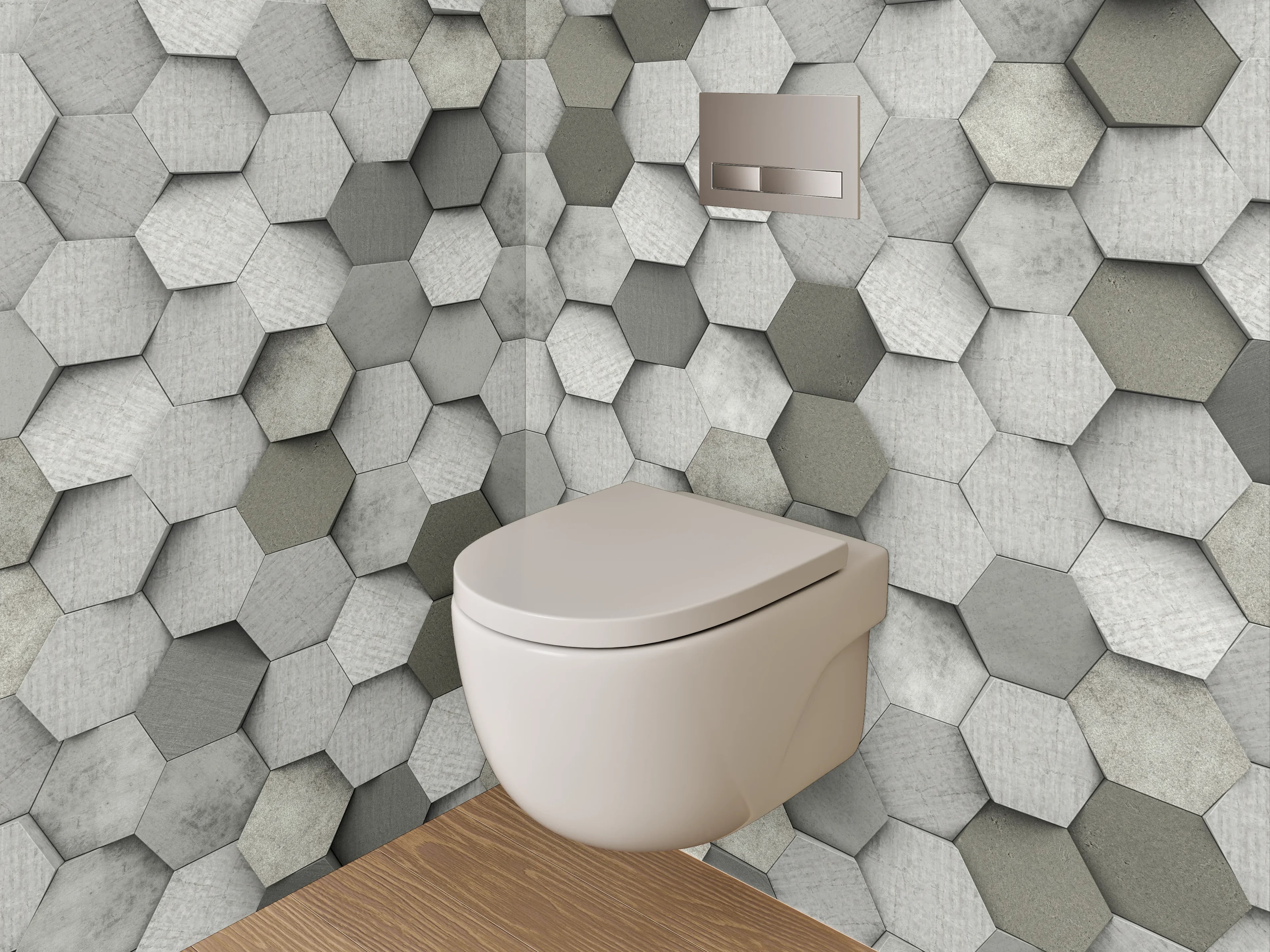 WC-Rückwand - Hexagon Mosaik Grau Weiß Modern