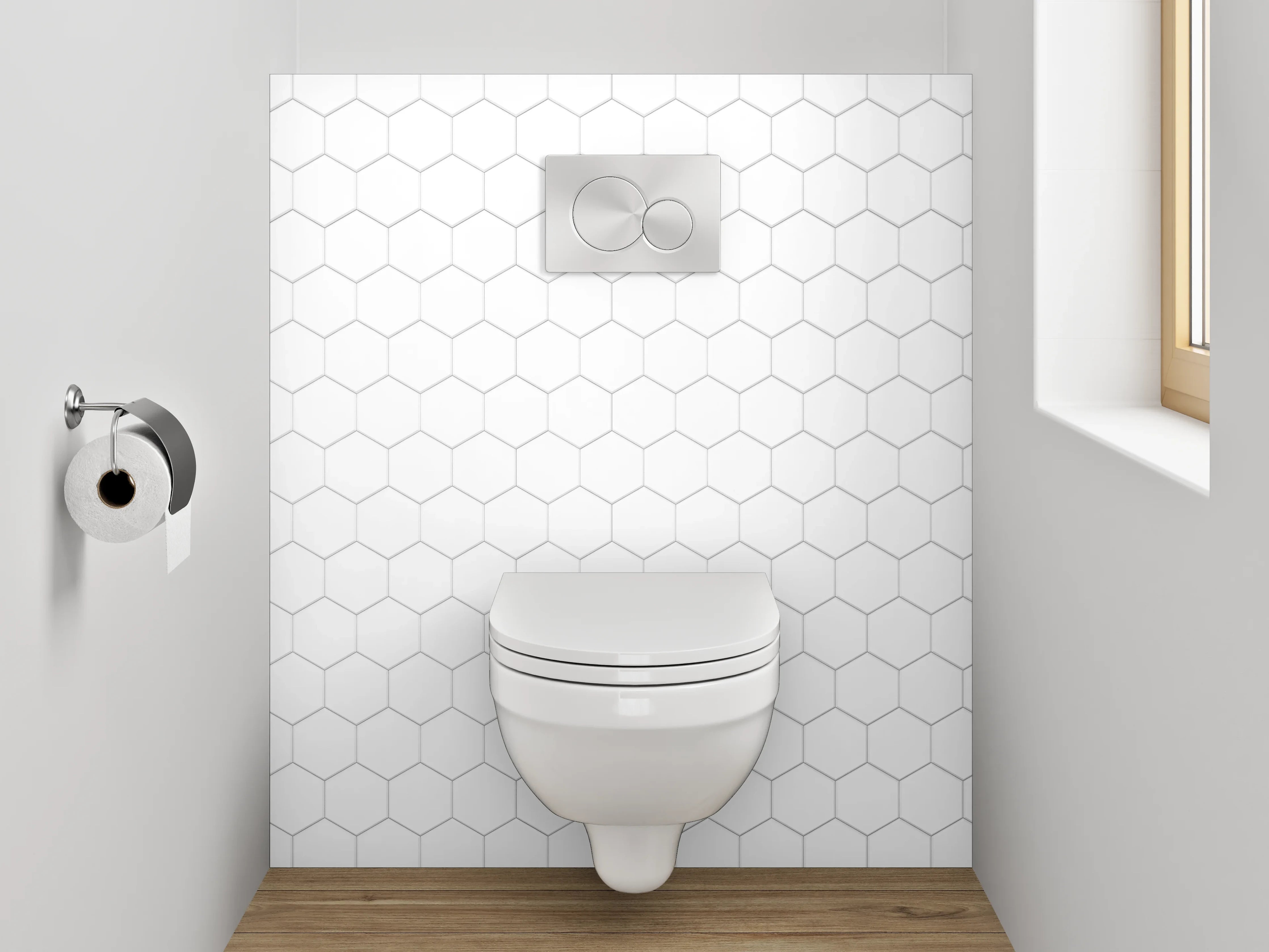WC-Rückwand - Hexagon Mosaik Weiß Grau Fliese