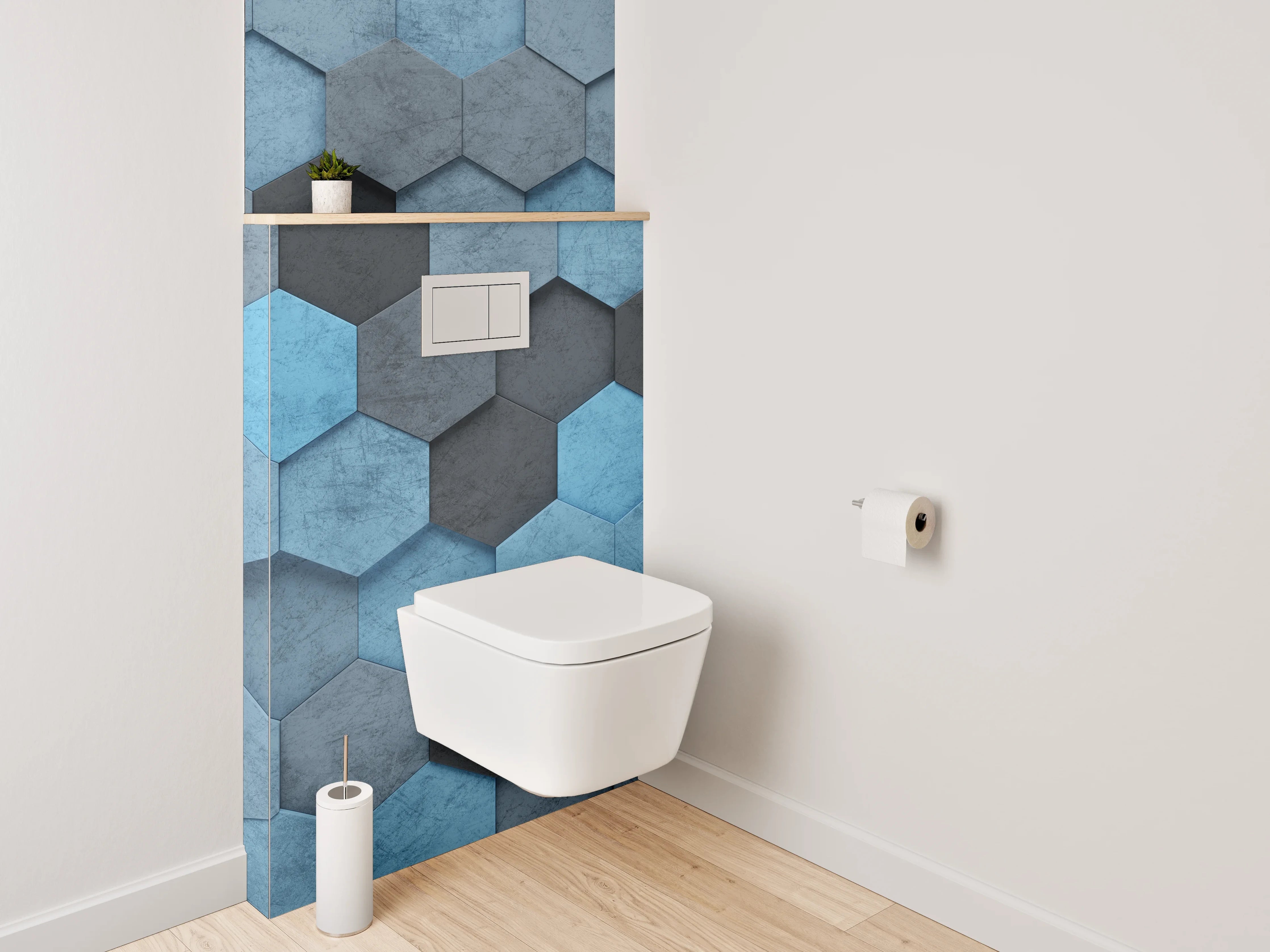 WC-Rückwand - Hexagon Mosaik in Blau und Grau