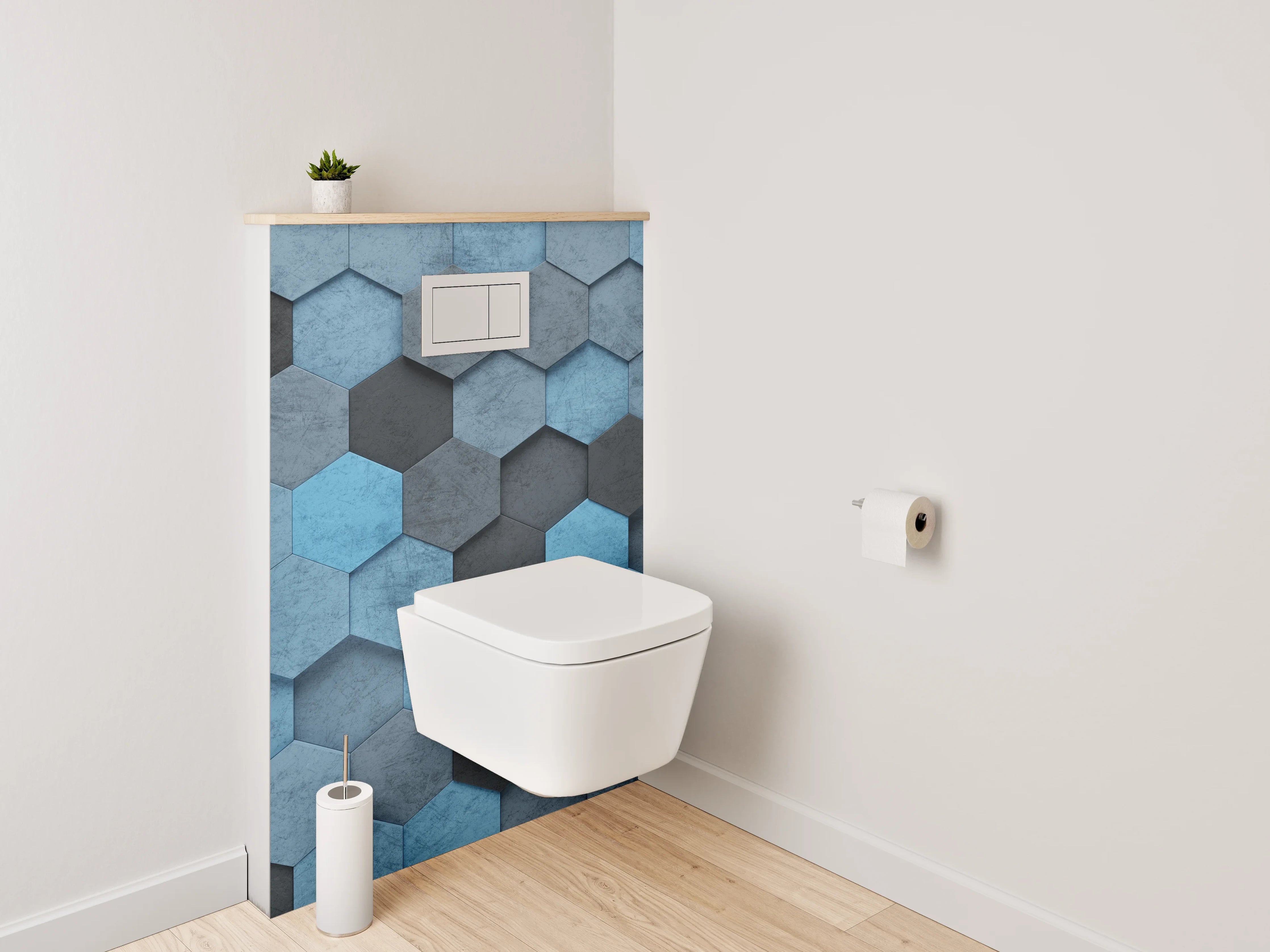WC-Rückwand - Hexagon Mosaik in Blau und Grau