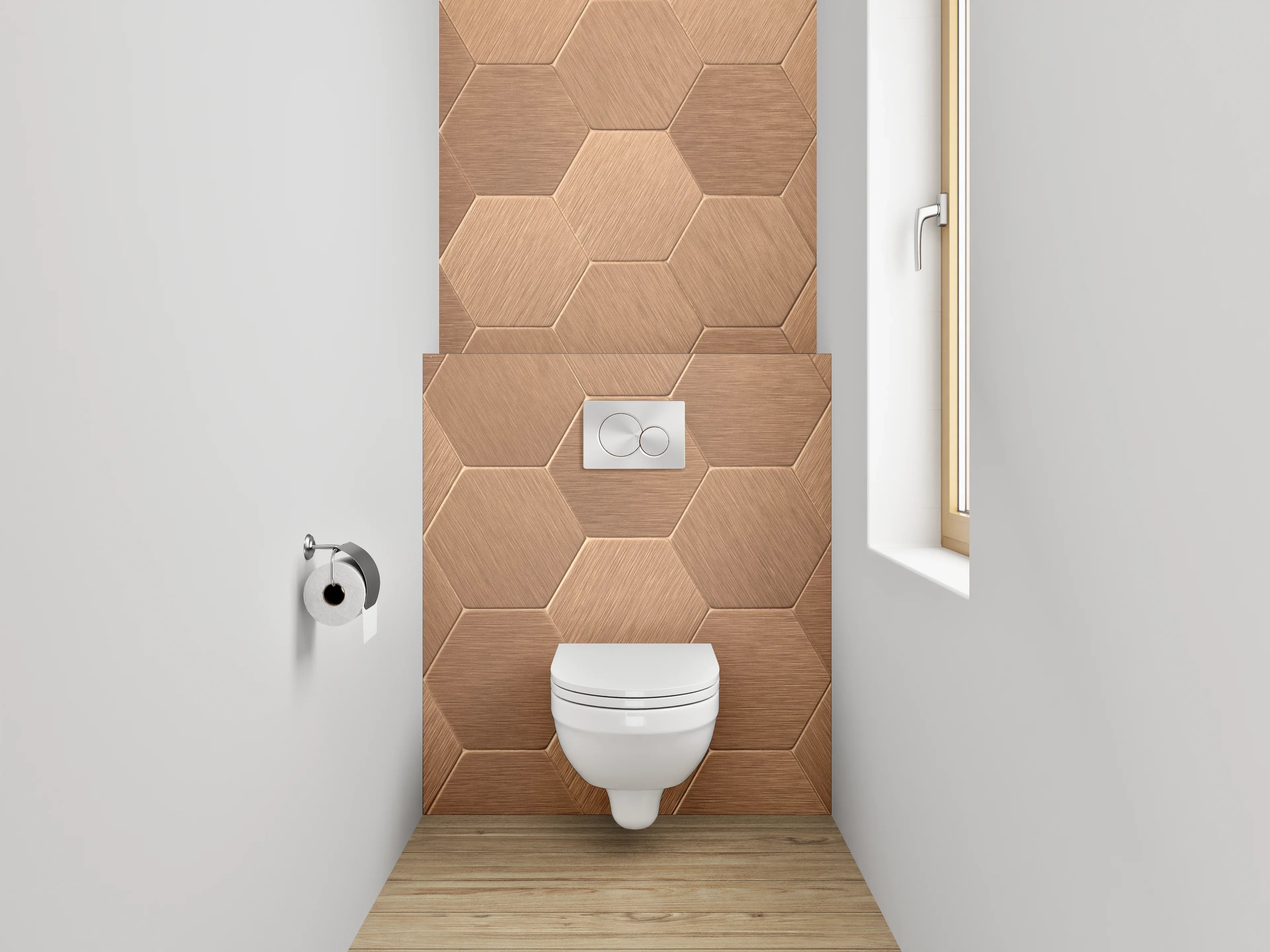 WC-Rückwand - Hexagon-Mosaik in Kupferoptik