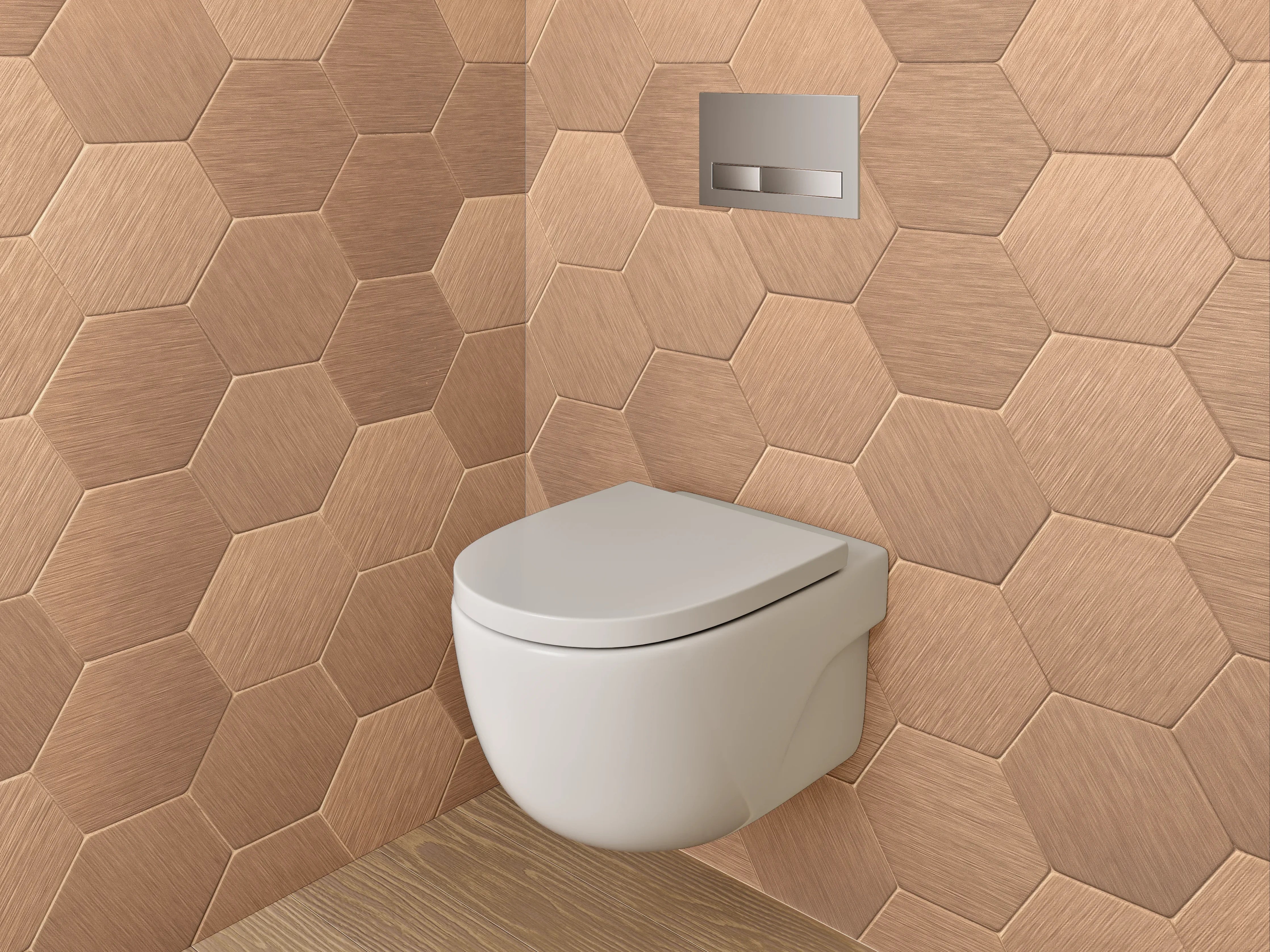 WC-Rückwand - Hexagon-Mosaik in Kupferoptik