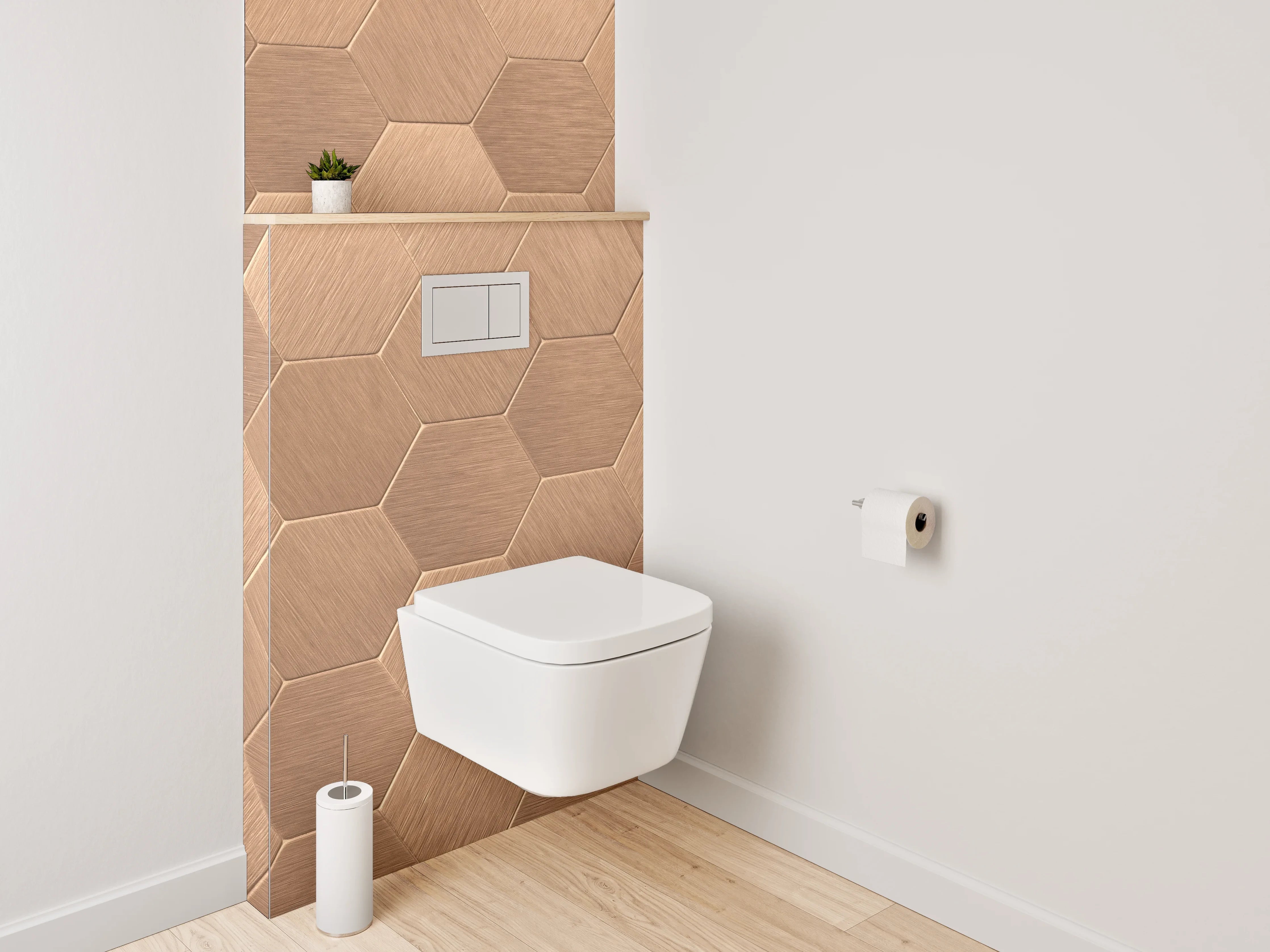 WC-Rückwand - Hexagon-Mosaik in Kupferoptik