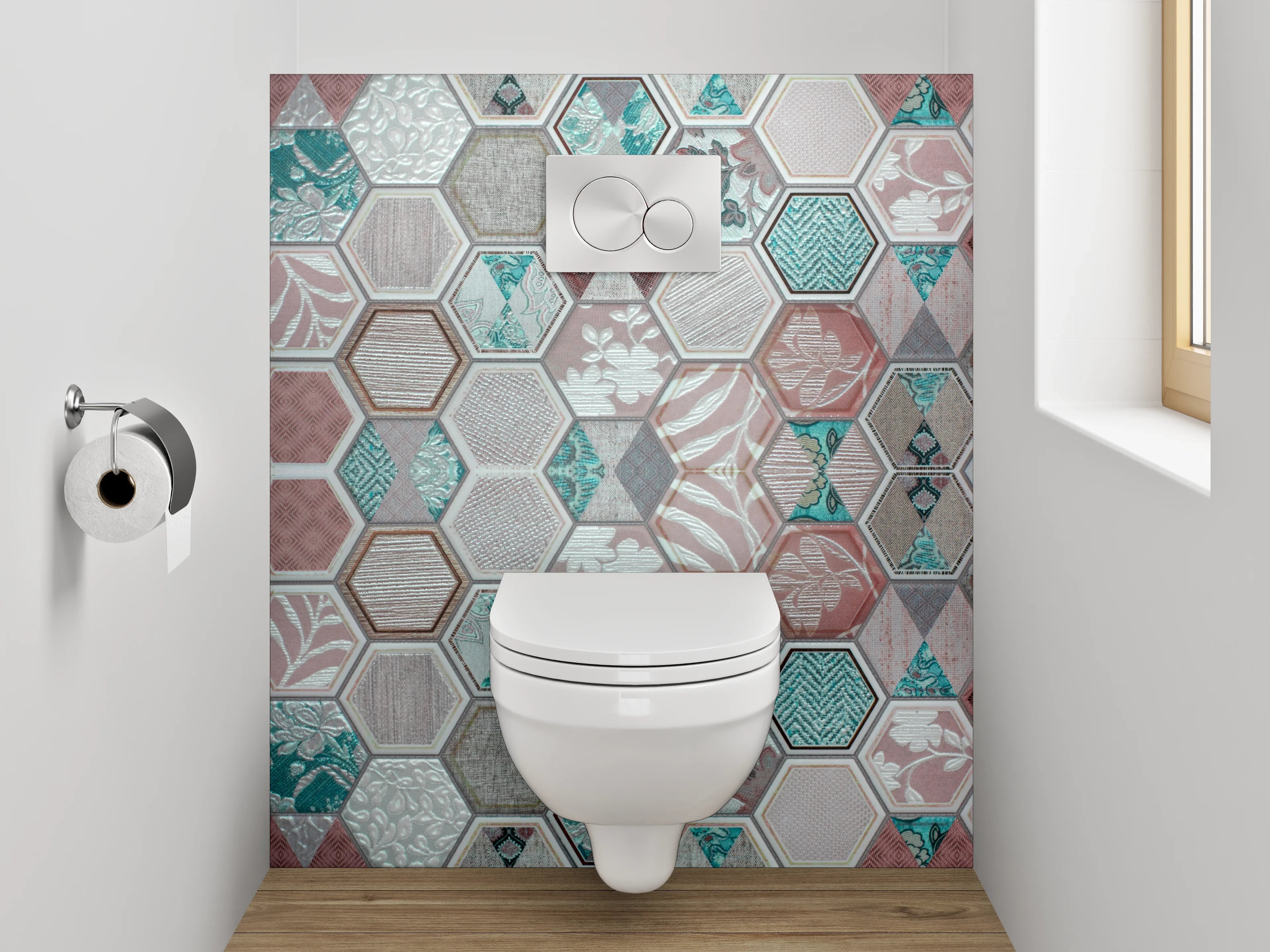 WC-Rückwand - Hexagon Muster Fliesen Vintage Pastell