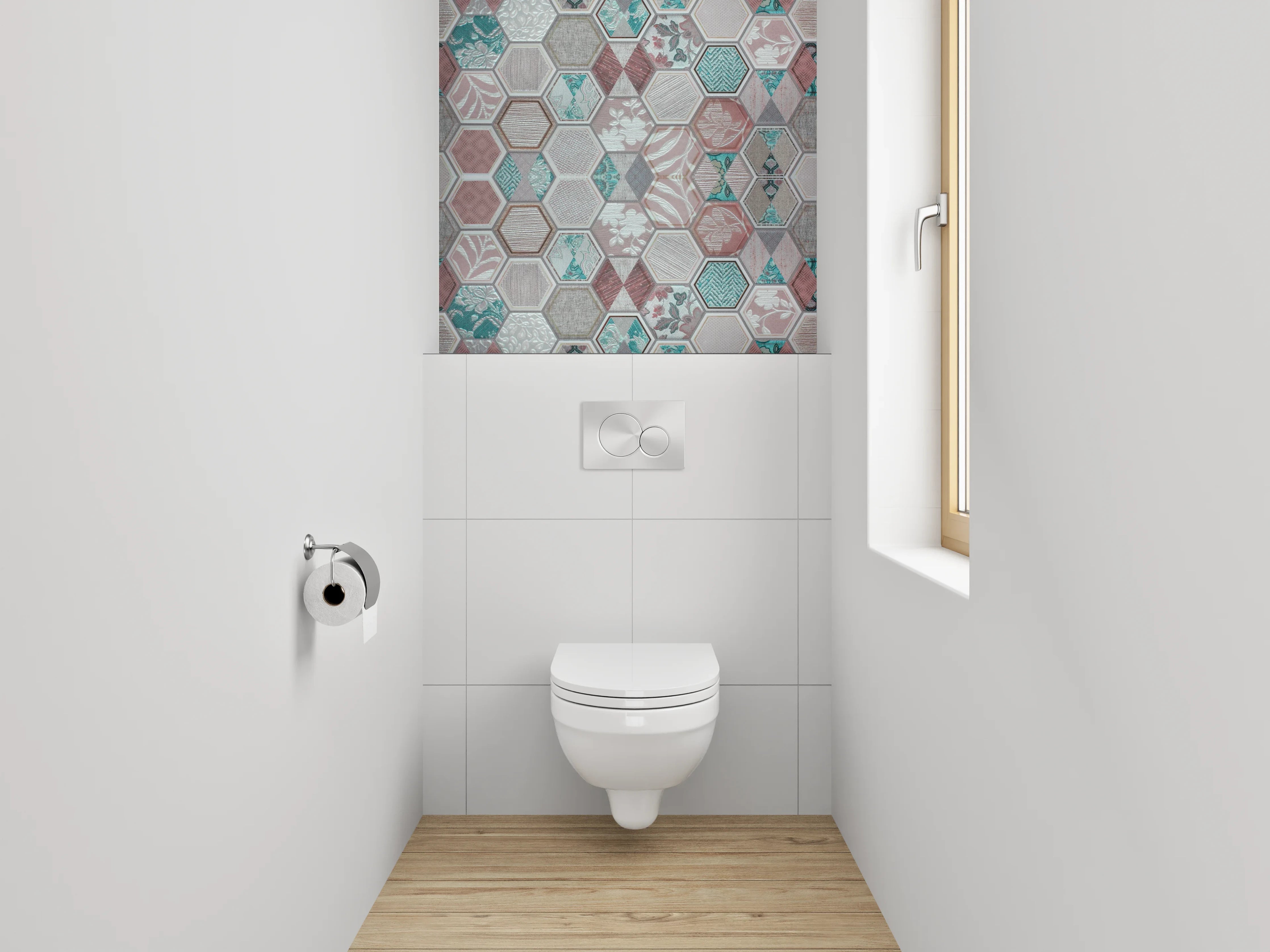 WC-Rückwand - Hexagon Muster Fliesen Vintage Pastell