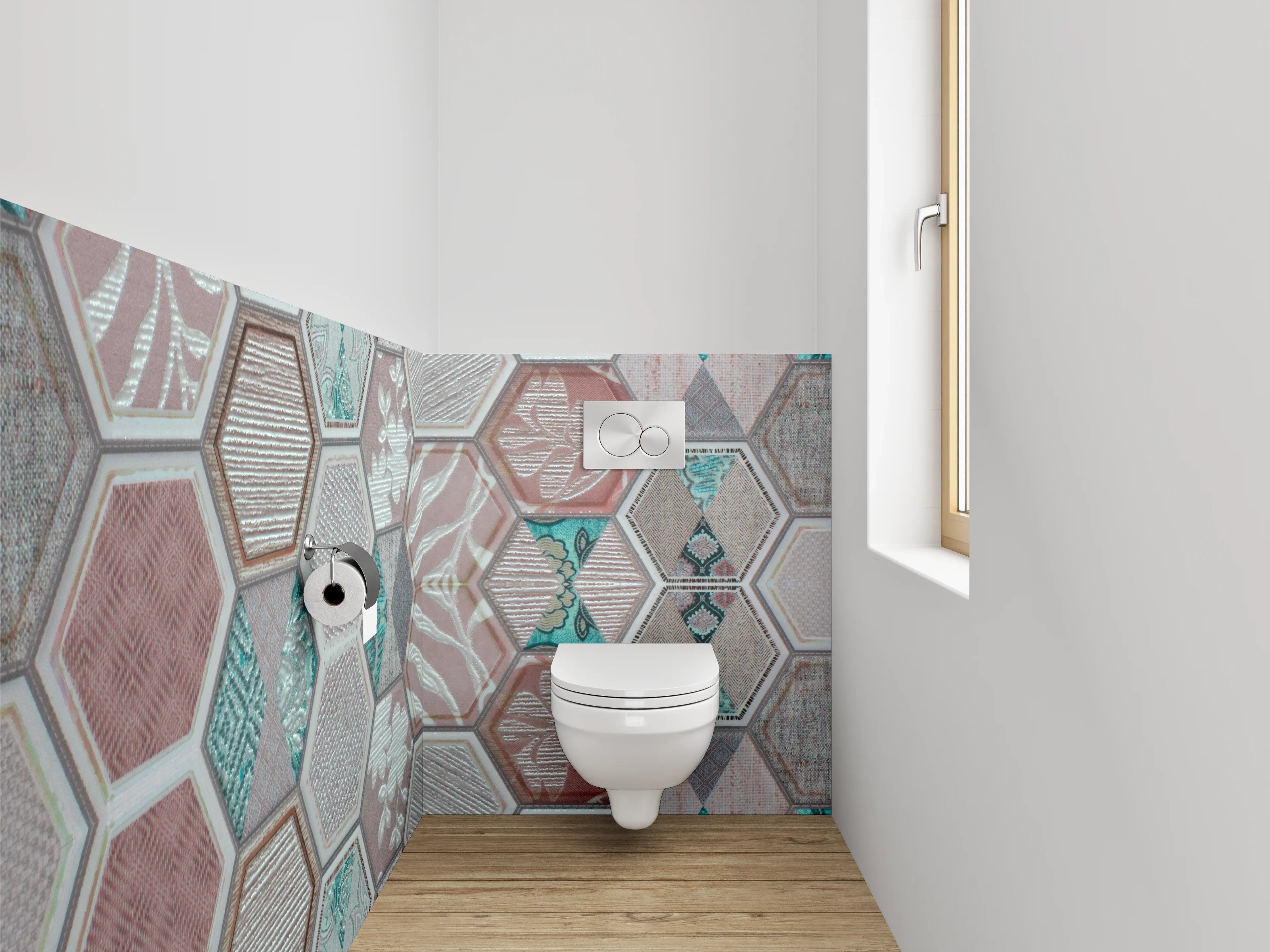WC-Rückwand - Hexagon Muster Fliesen Vintage Pastell