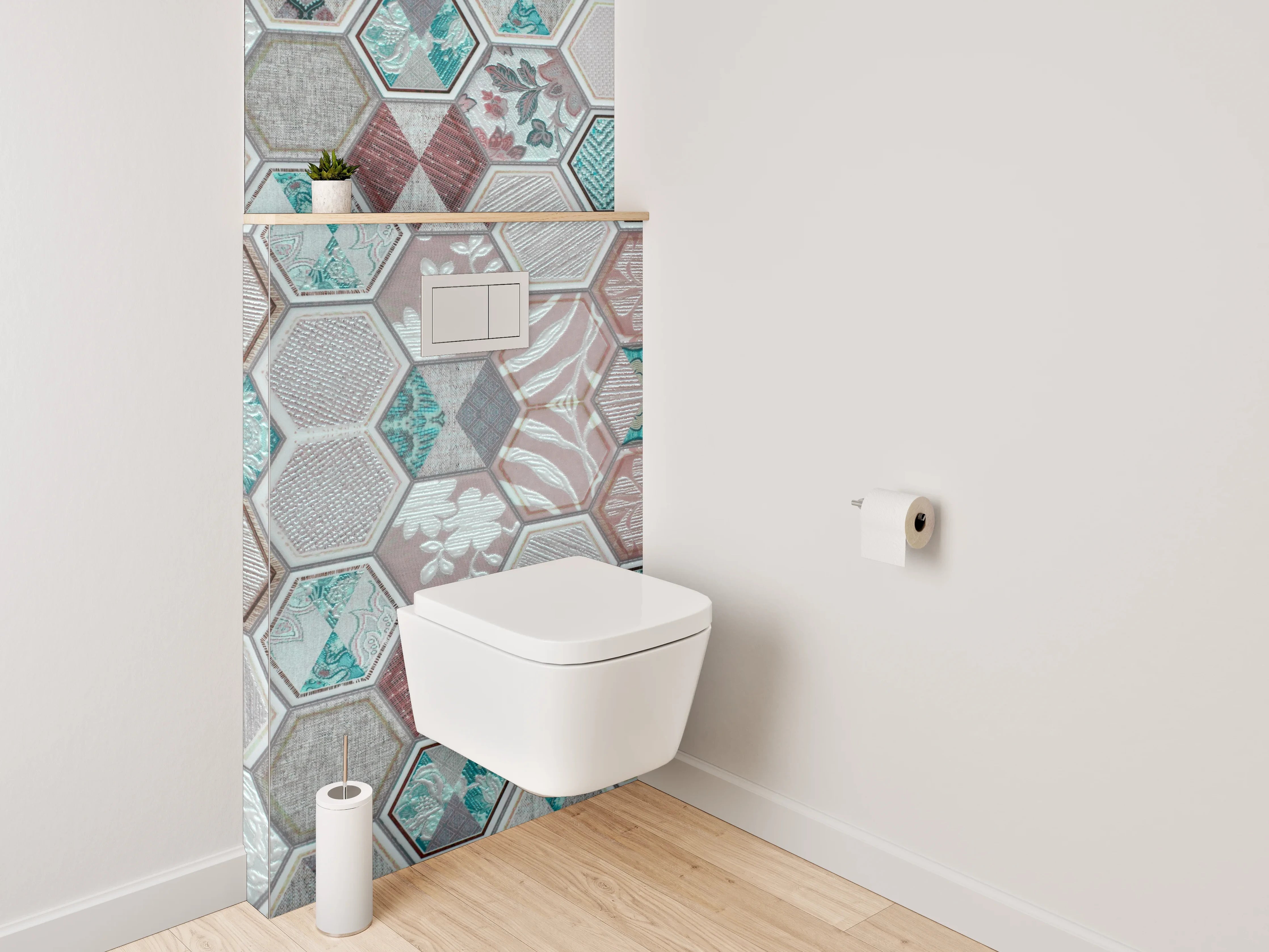 WC-Rückwand - Hexagon Muster Fliesen Vintage Pastell