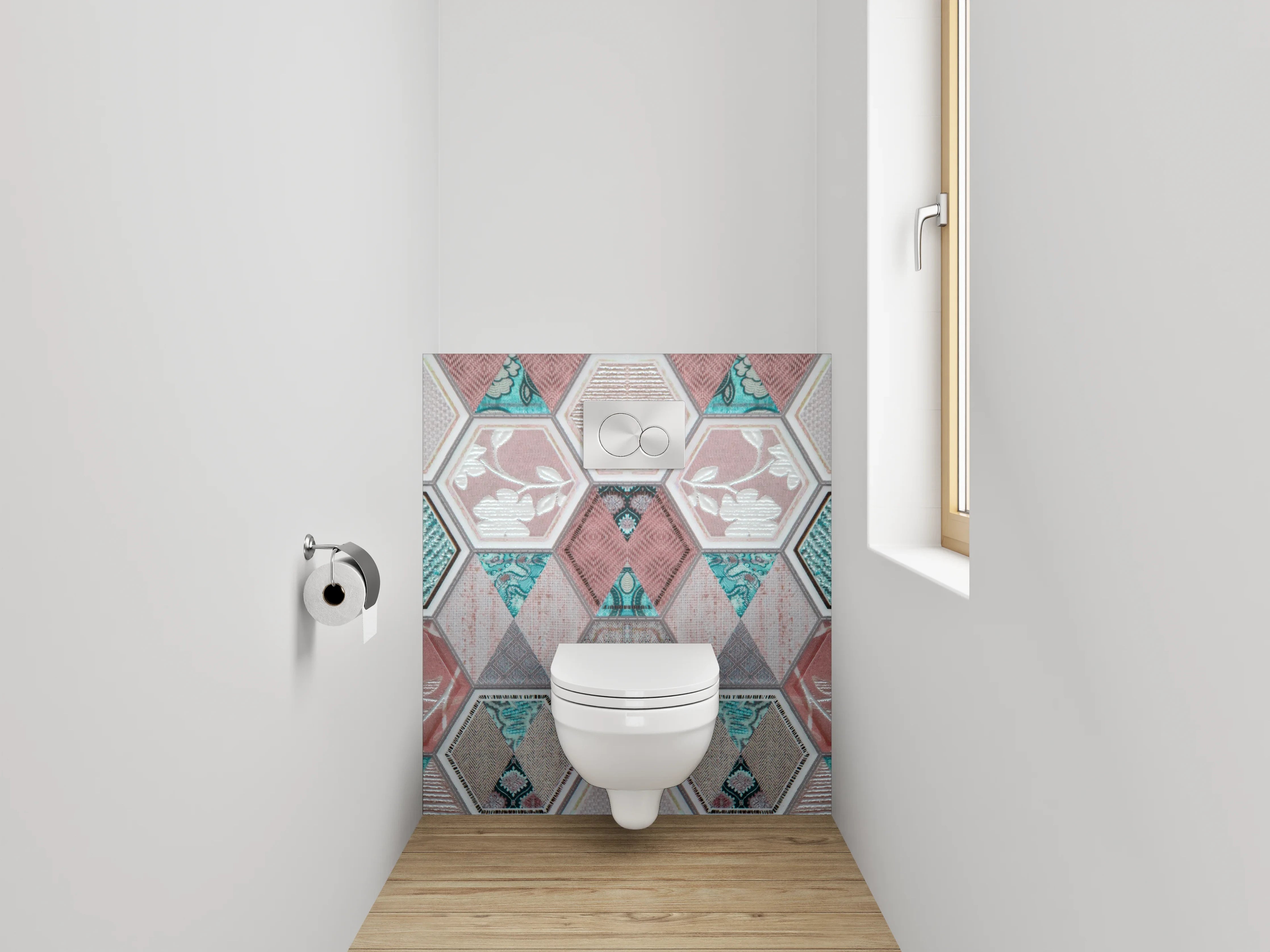 WC-Rückwand - Hexagon Patchwork Fliesenmuster