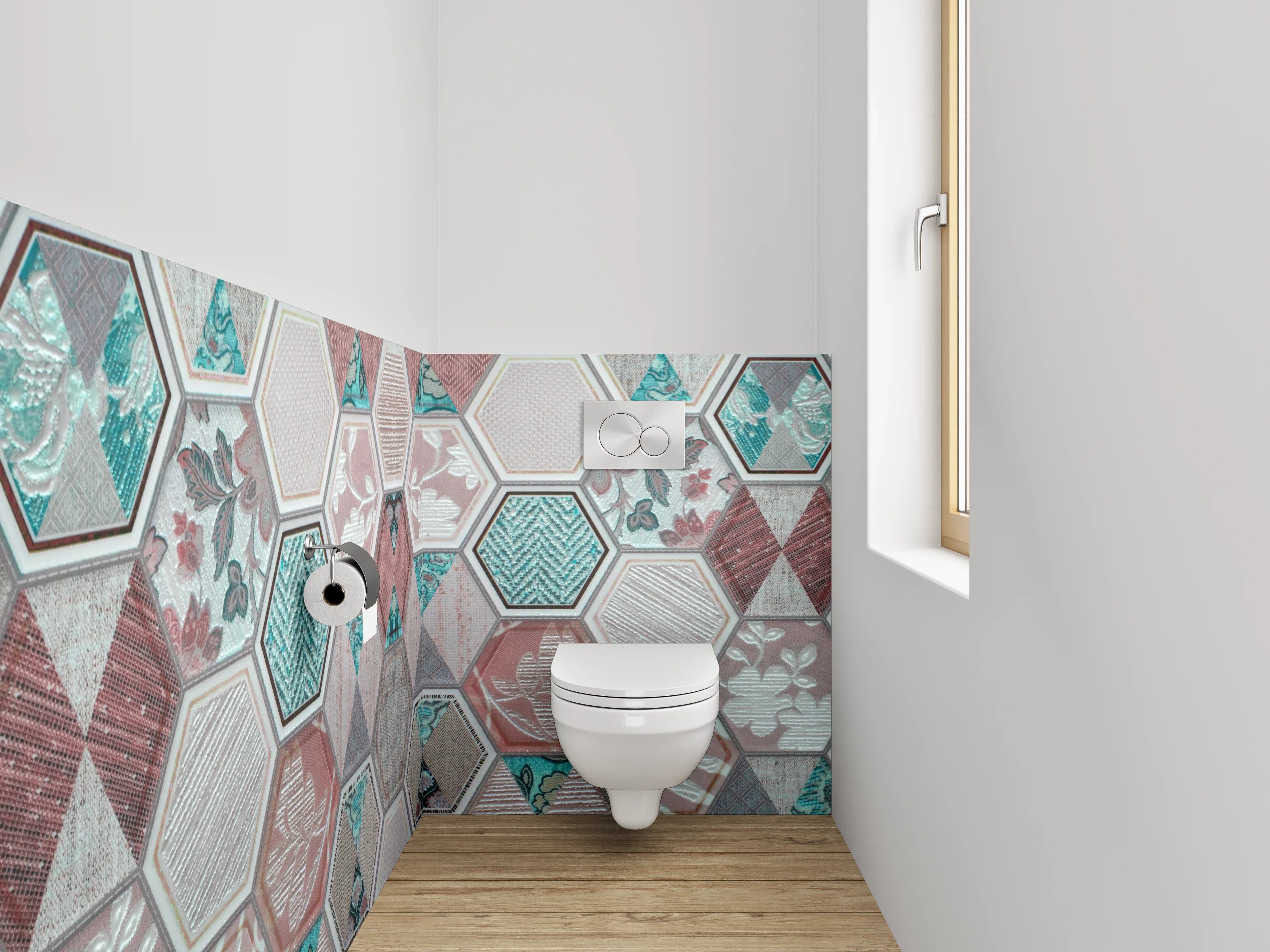 WC-Rückwand - Hexagon Patchwork Fliesenmuster