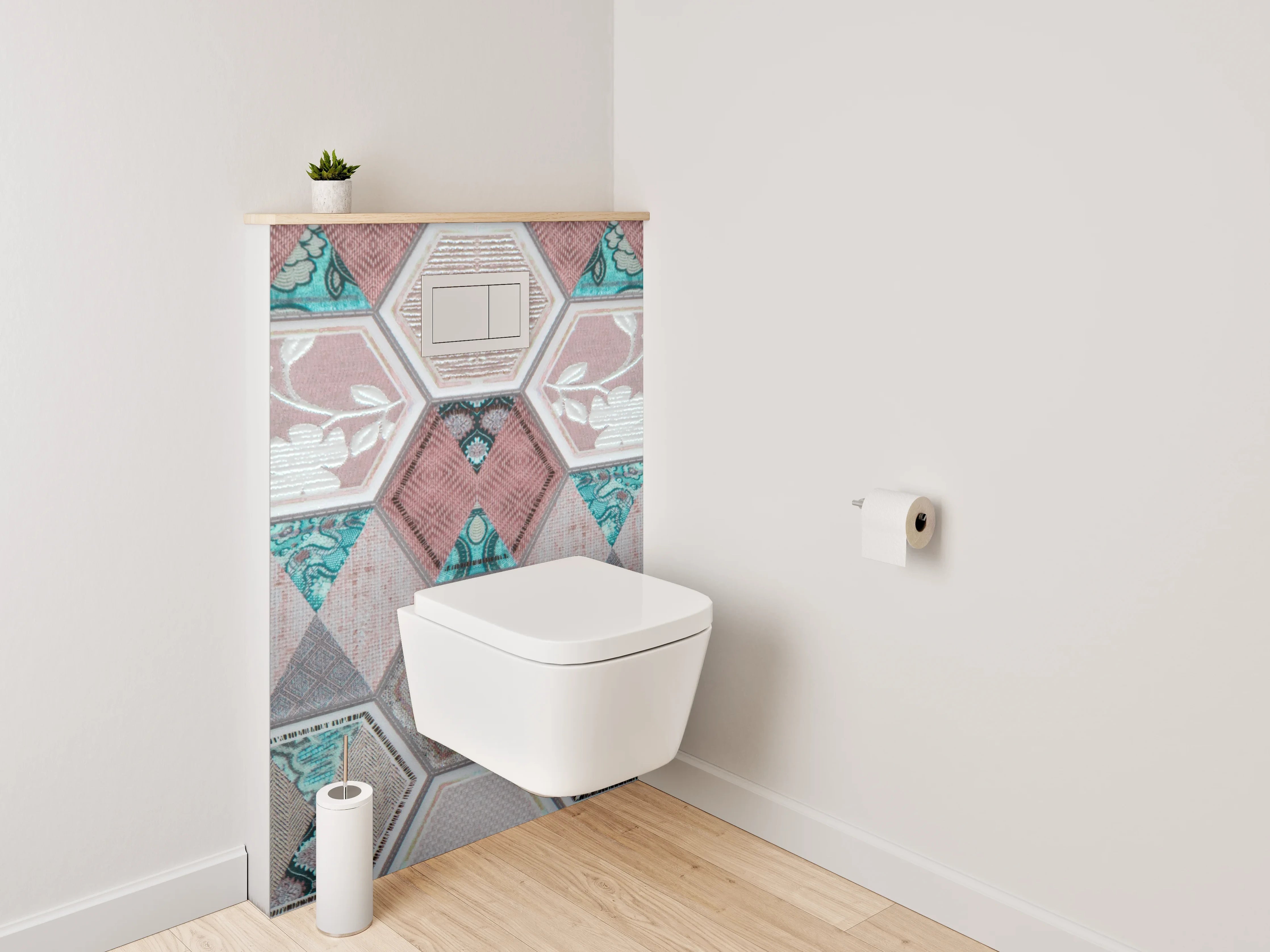 WC-Rückwand - Hexagon Patchwork Fliesenmuster