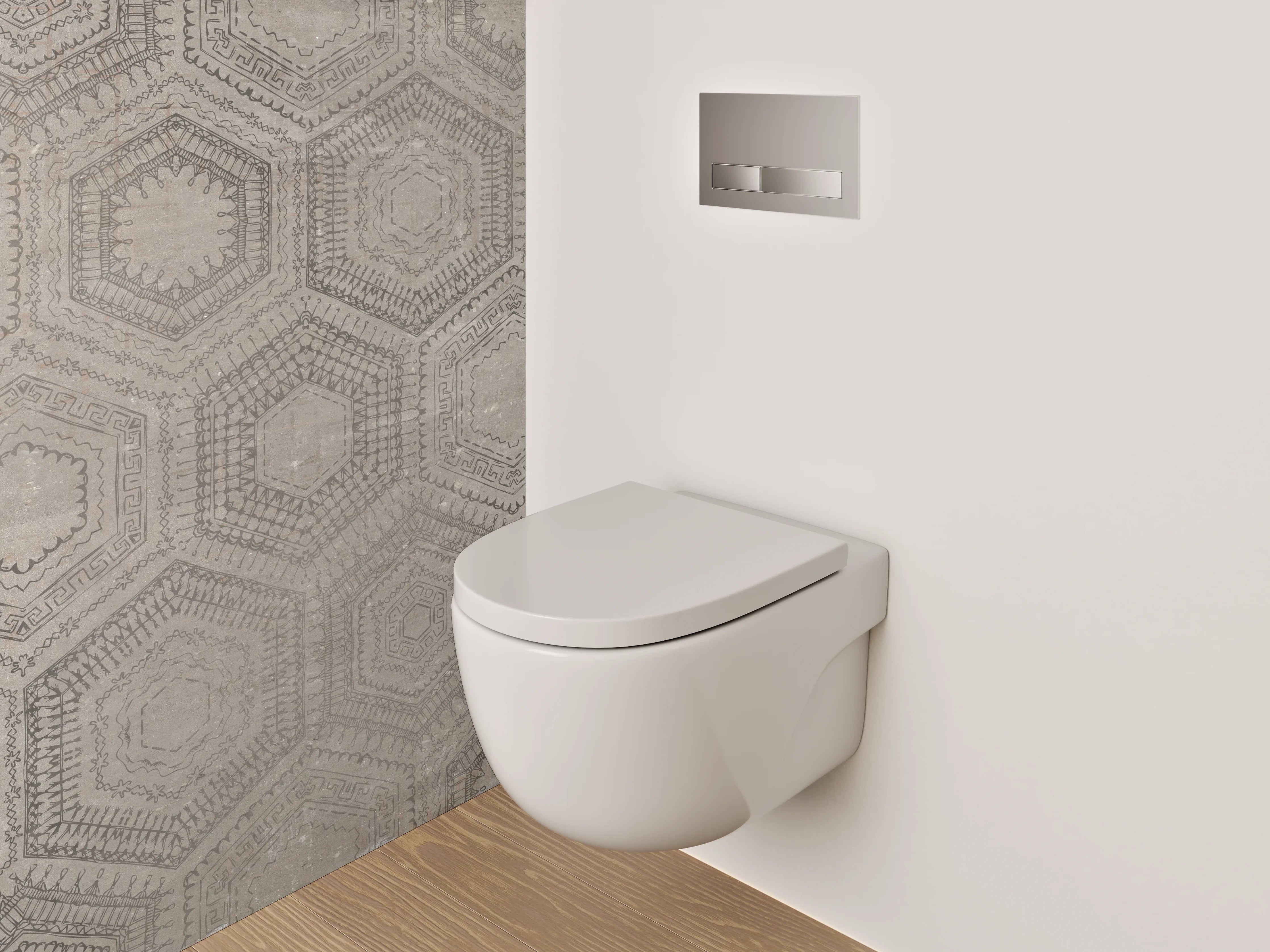 WC-Rückwand - Hexagon Vintage Muster Fliesenoptik Grau