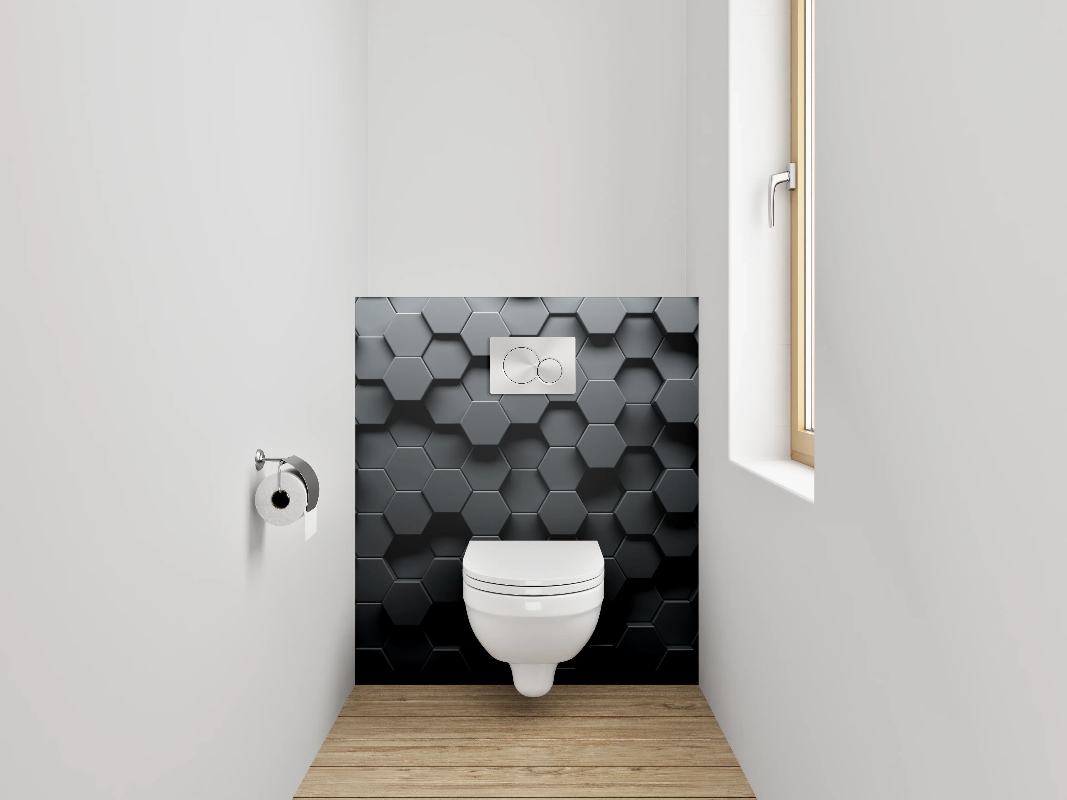 WC-Rückwand - Hexagon Waben Schwarz 3D Effekt