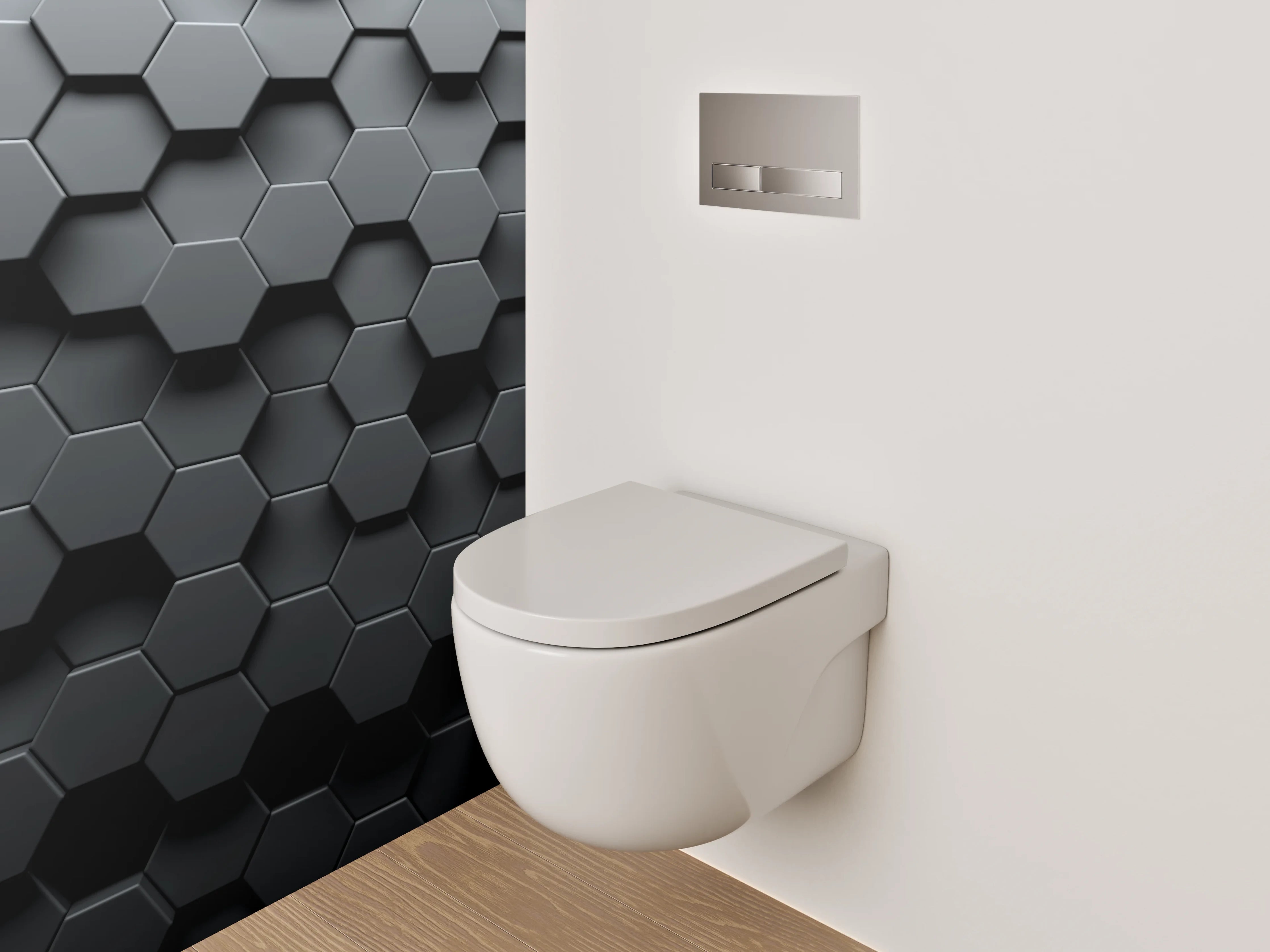 WC-Rückwand - Hexagon Waben Schwarz 3D Effekt
