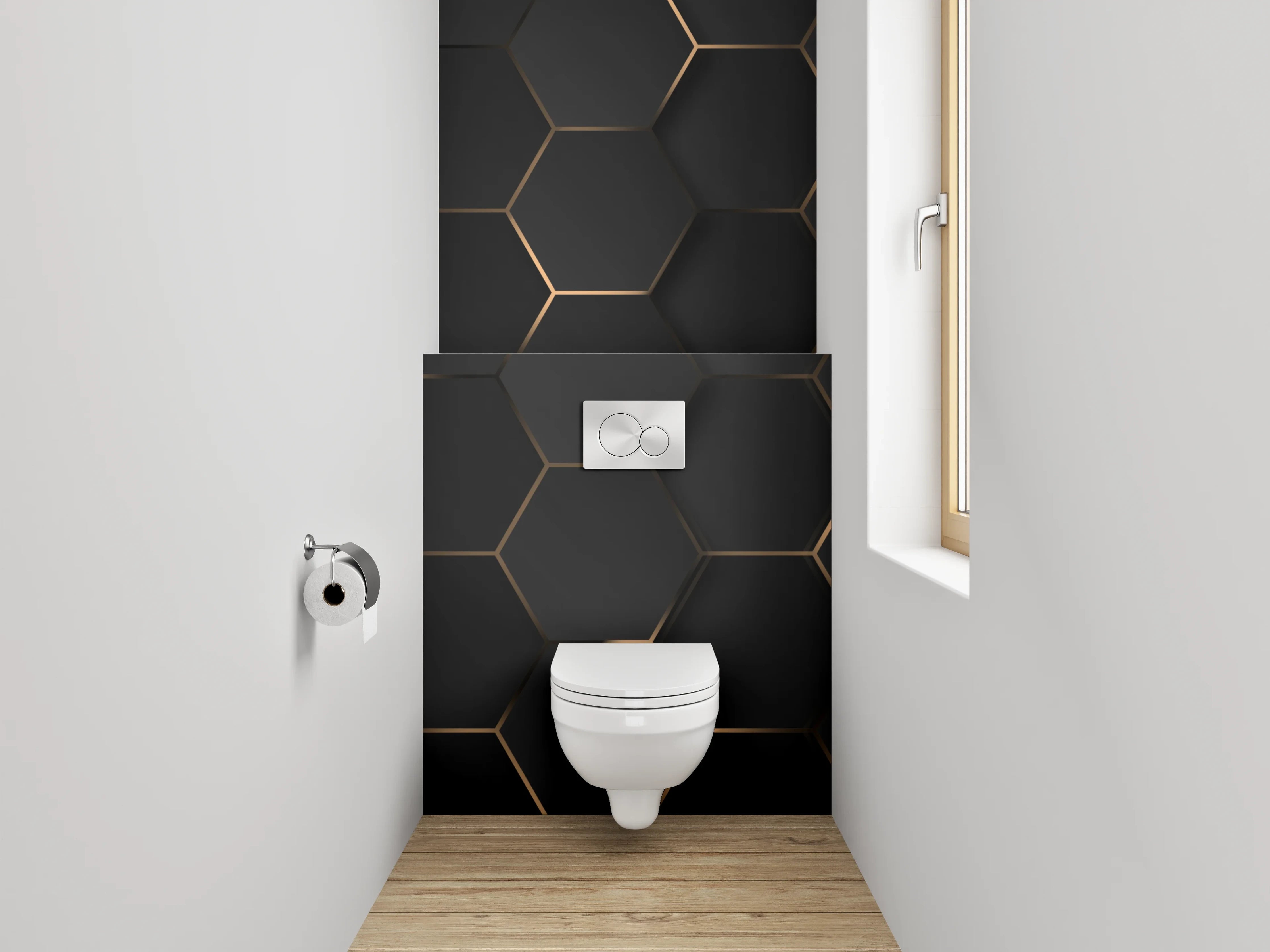 WC-Rückwand - Hexagon Wabenmuster Schwarz Gold