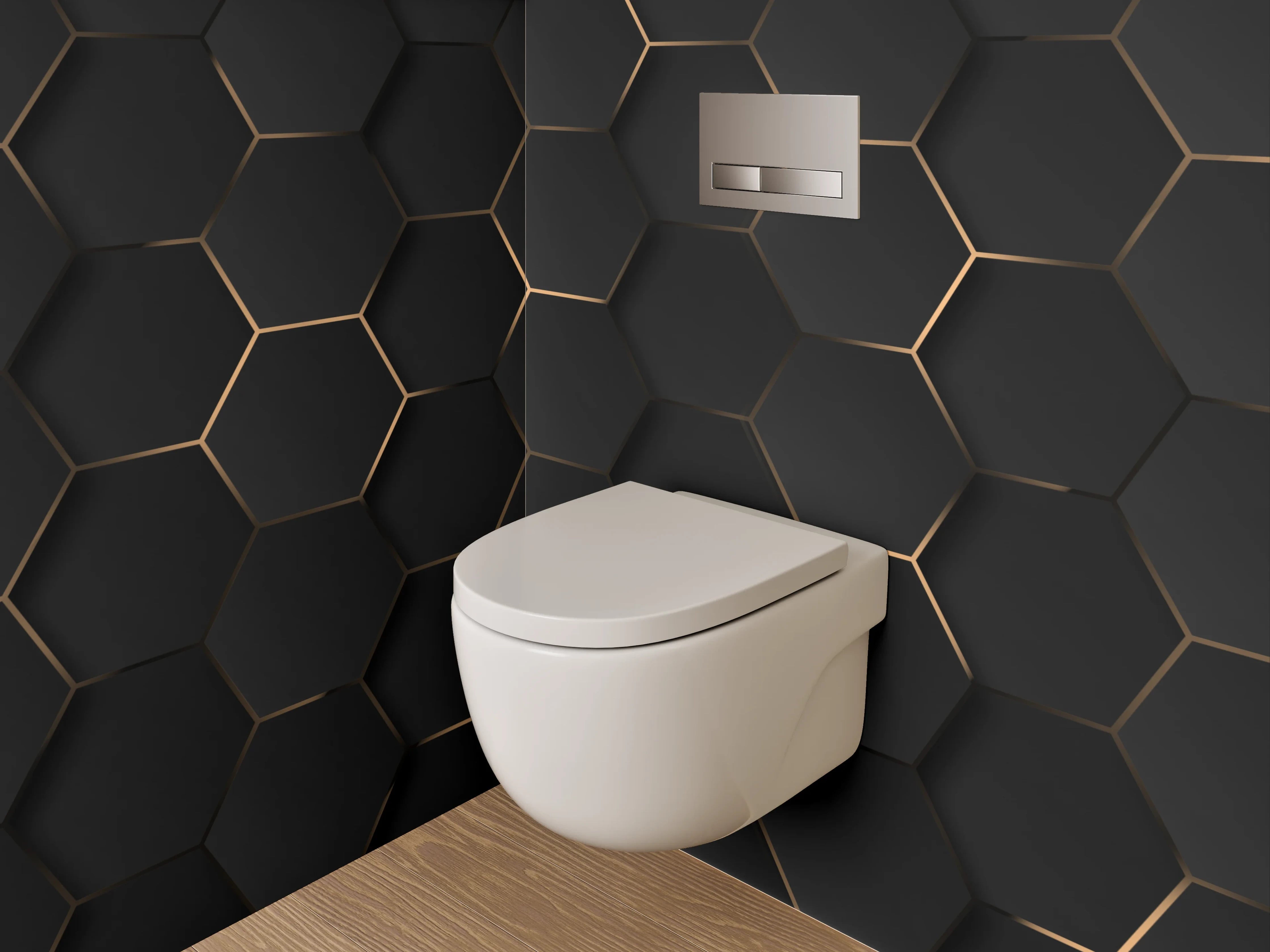 WC-Rückwand - Hexagon Wabenmuster Schwarz Gold