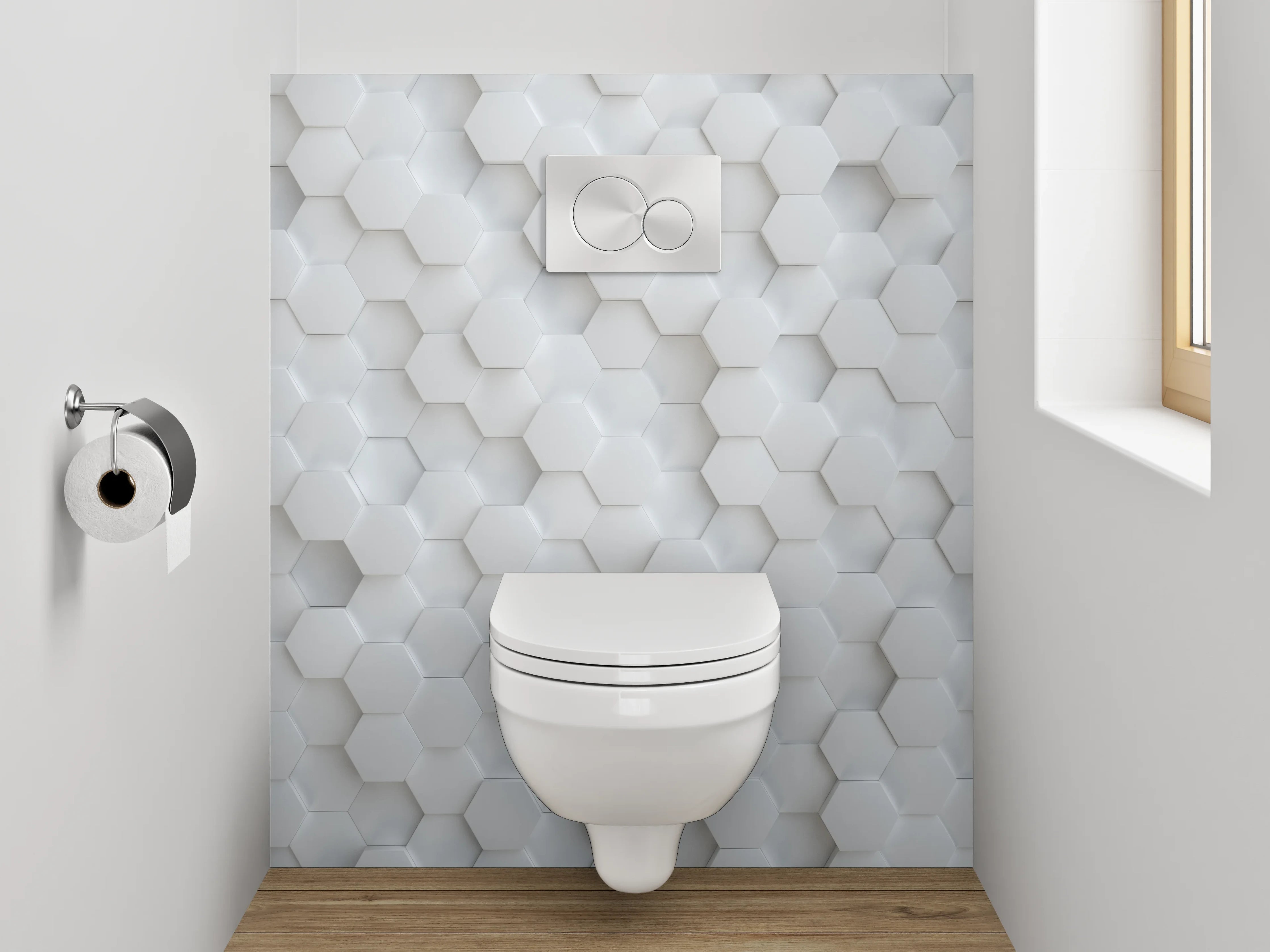 WC-Rückwand - Hexagonale 3D-Optik Weiß Grau