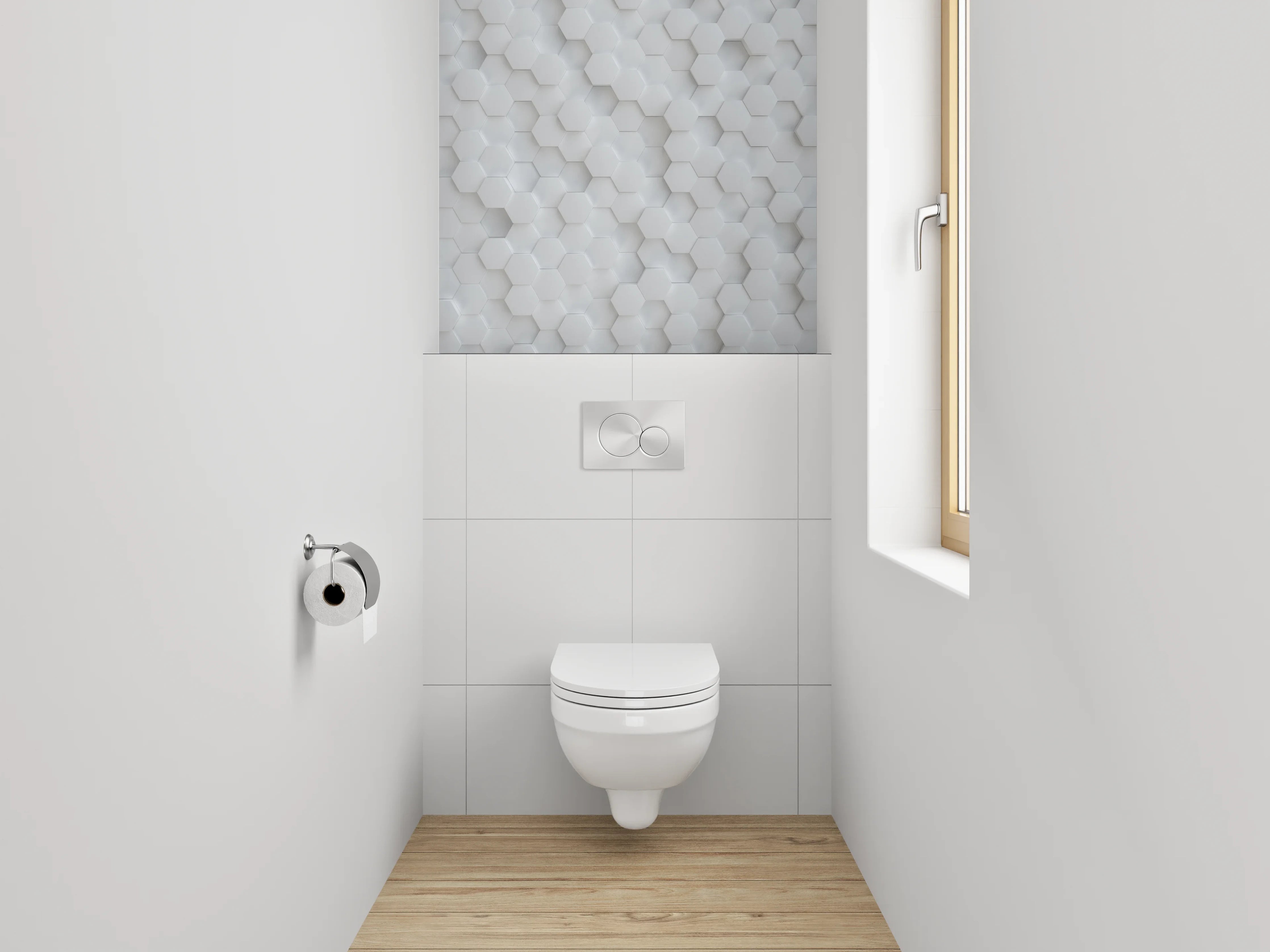 WC-Rückwand - Hexagonale 3D-Optik Weiß Grau