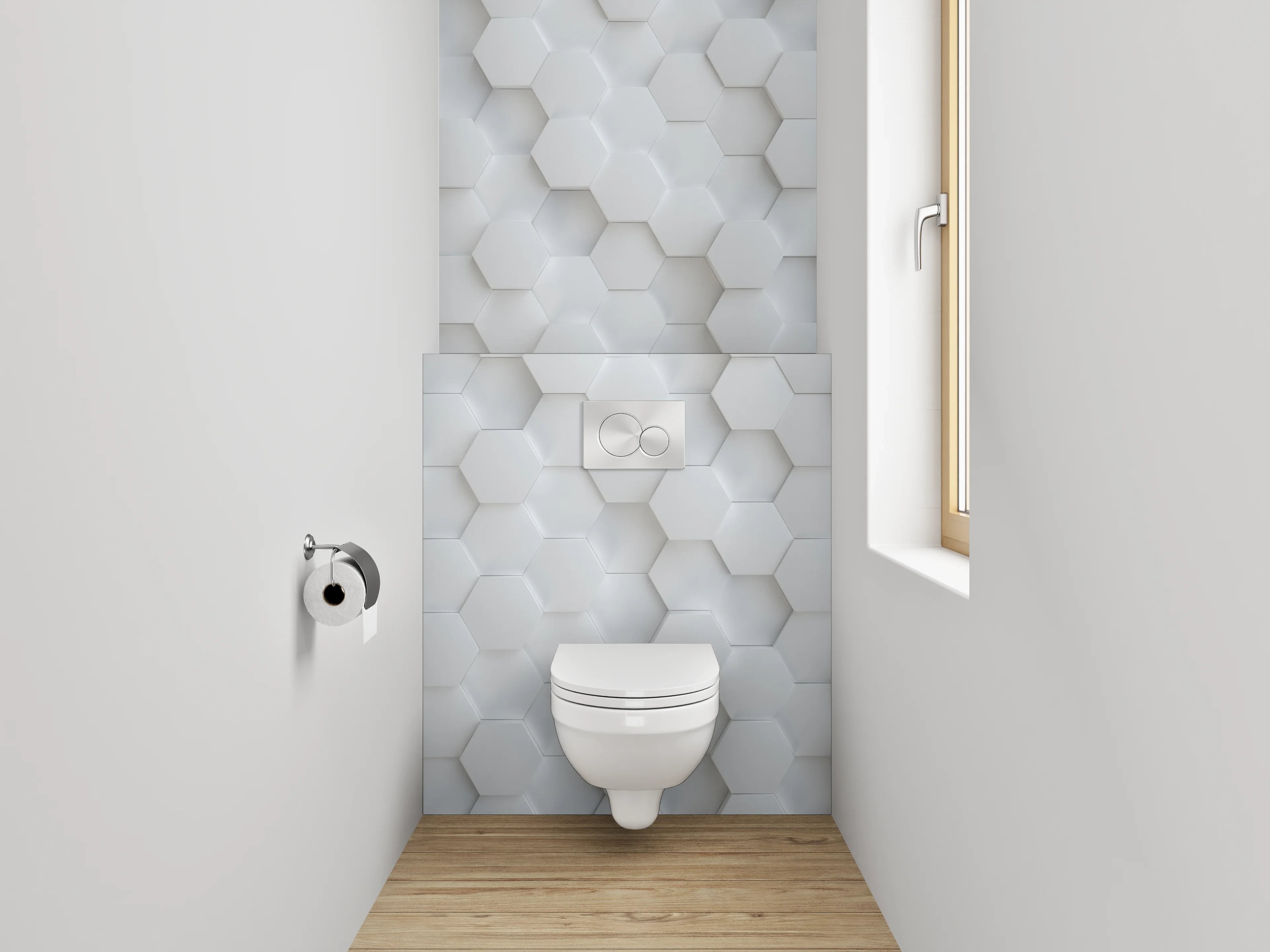 WC-Rückwand - Hexagonale 3D-Optik Weiß Grau