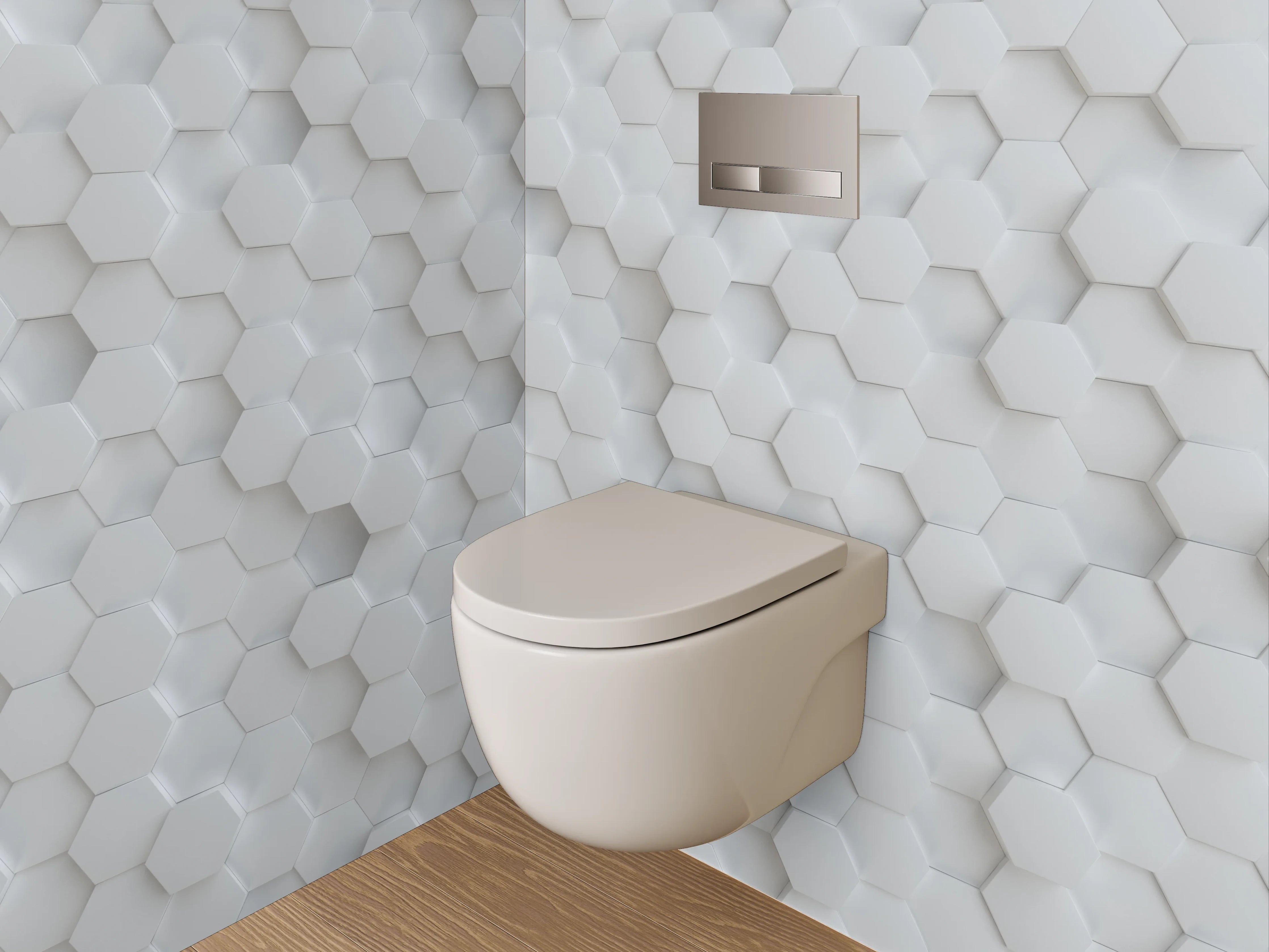 WC-Rückwand - Hexagonale 3D-Optik Weiß Grau
