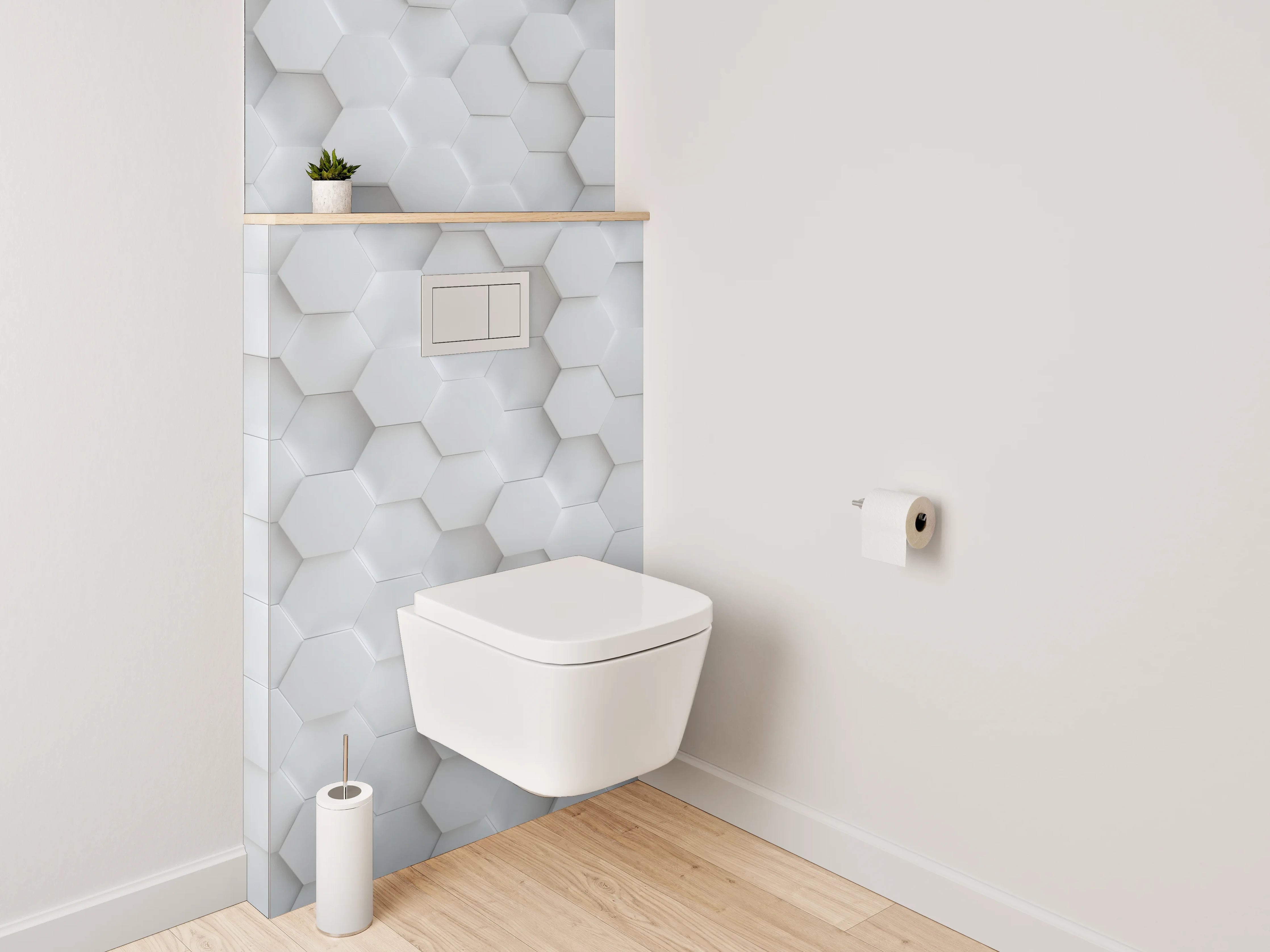 WC-Rückwand - Hexagonale 3D-Optik Weiß Grau