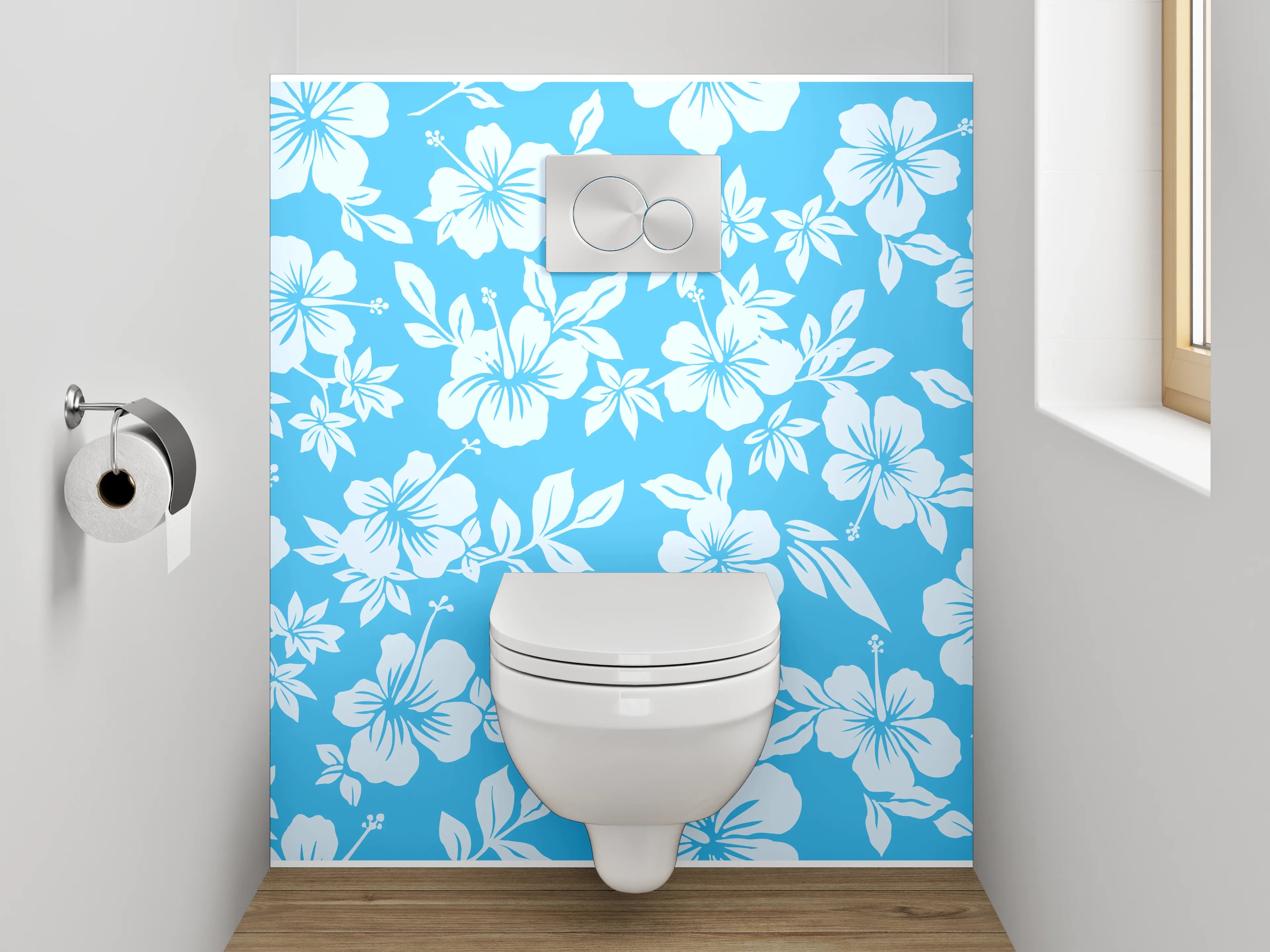 WC-Rückwand - Hibiskus-Blumenmuster auf Blau