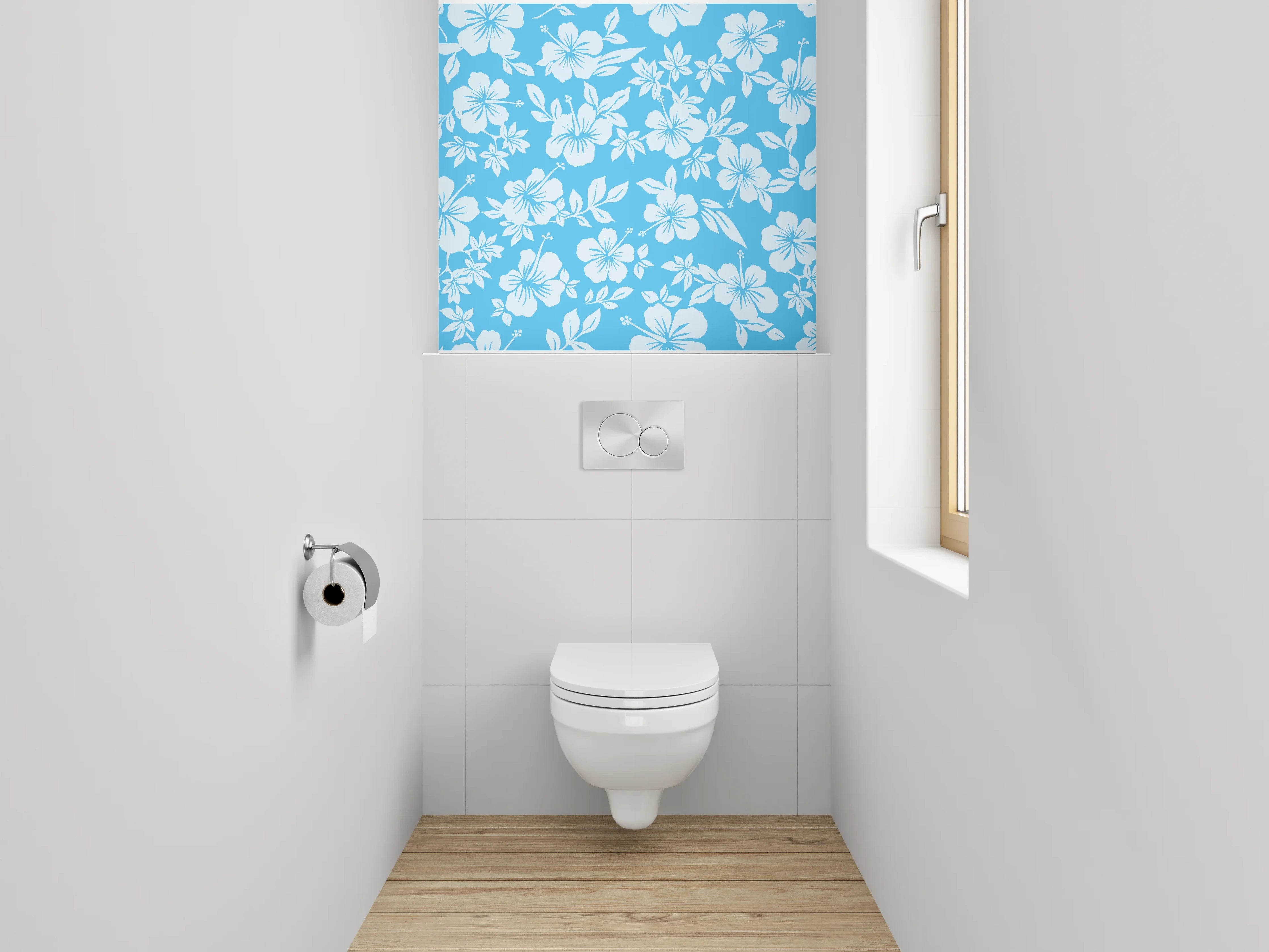 WC-Rückwand - Hibiskus-Blumenmuster auf Blau