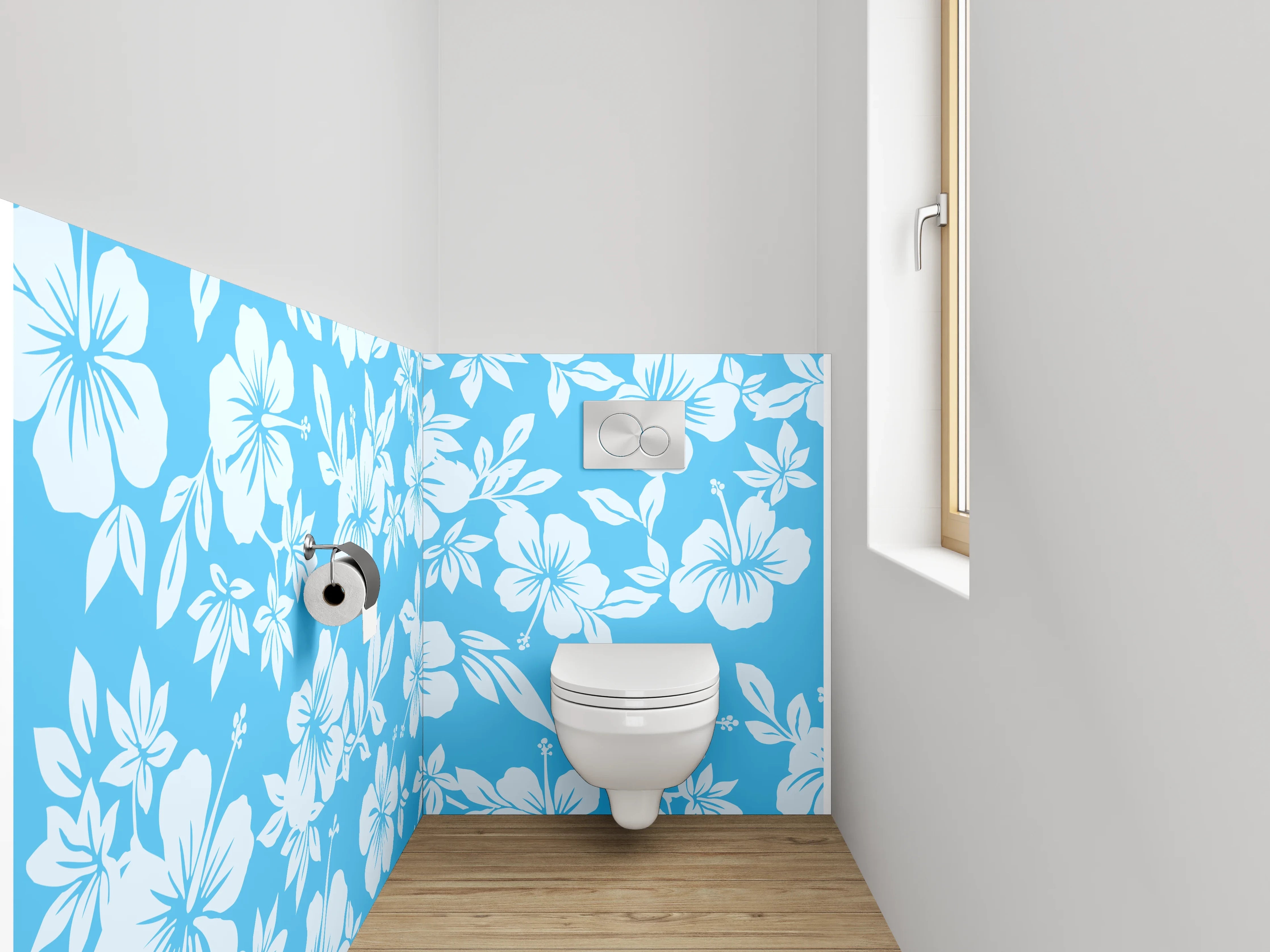 WC-Rückwand - Hibiskus-Blumenmuster auf Blau