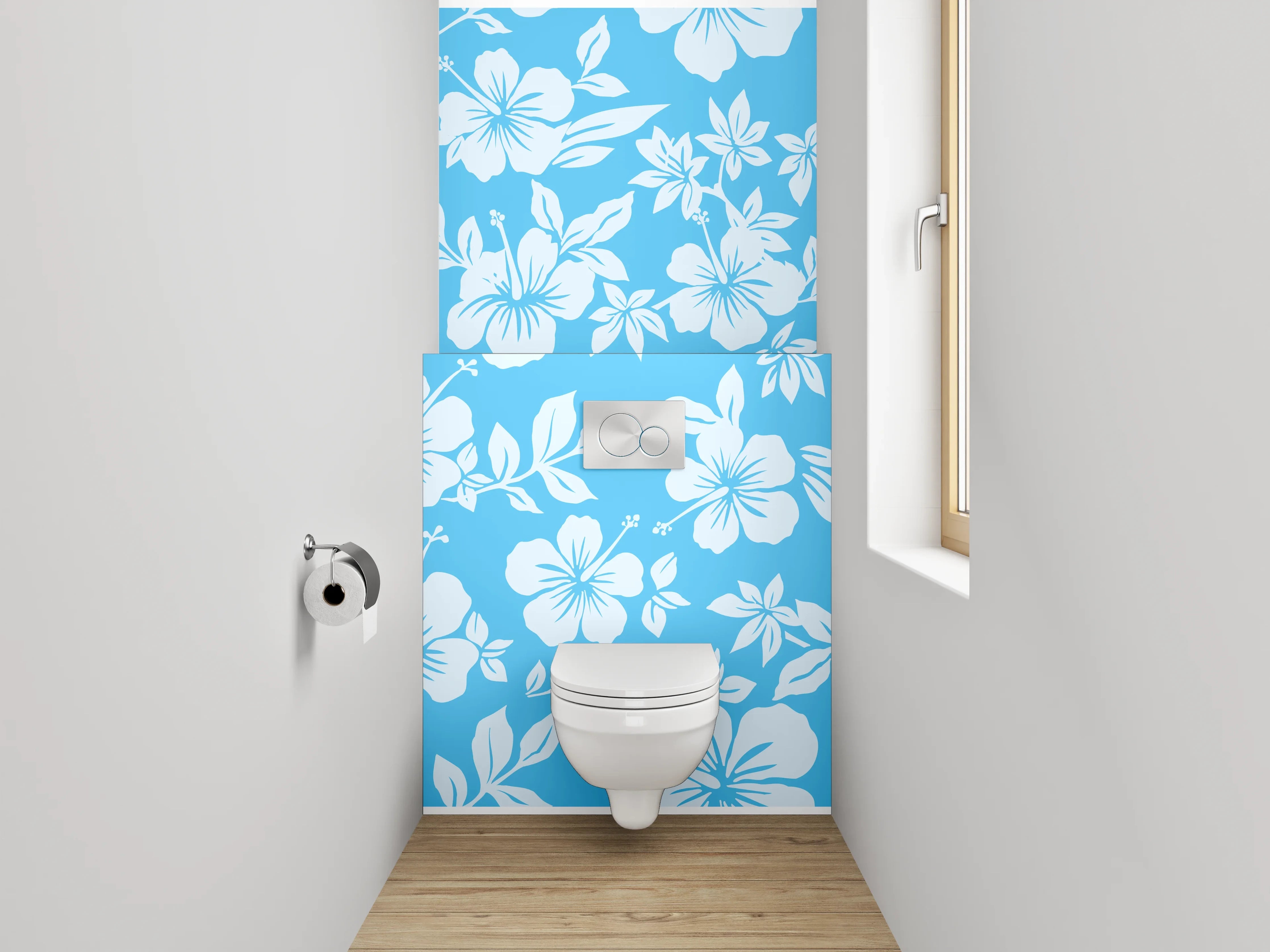 WC-Rückwand - Hibiskus-Blumenmuster auf Blau