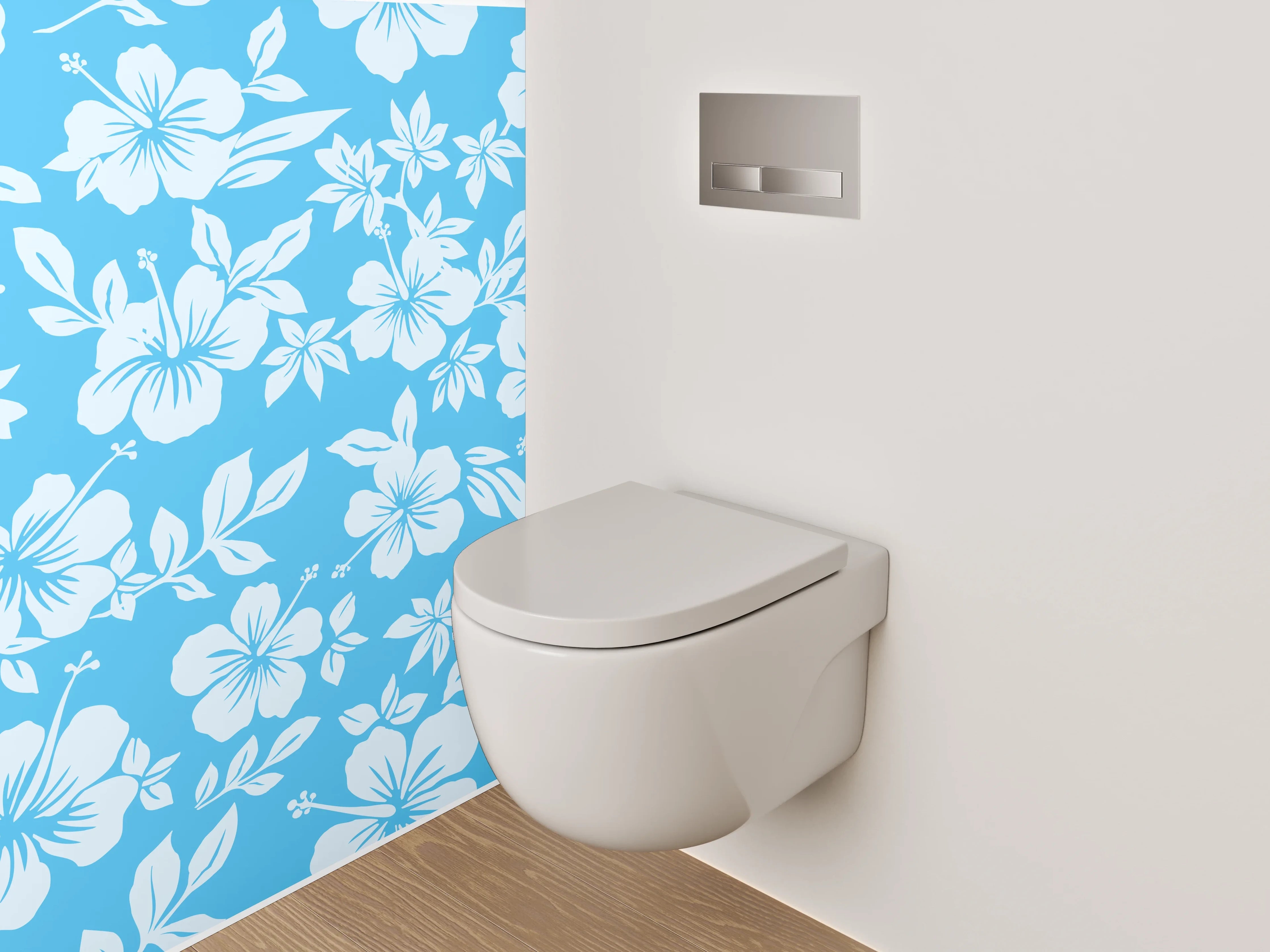 WC-Rückwand - Hibiskus-Blumenmuster auf Blau