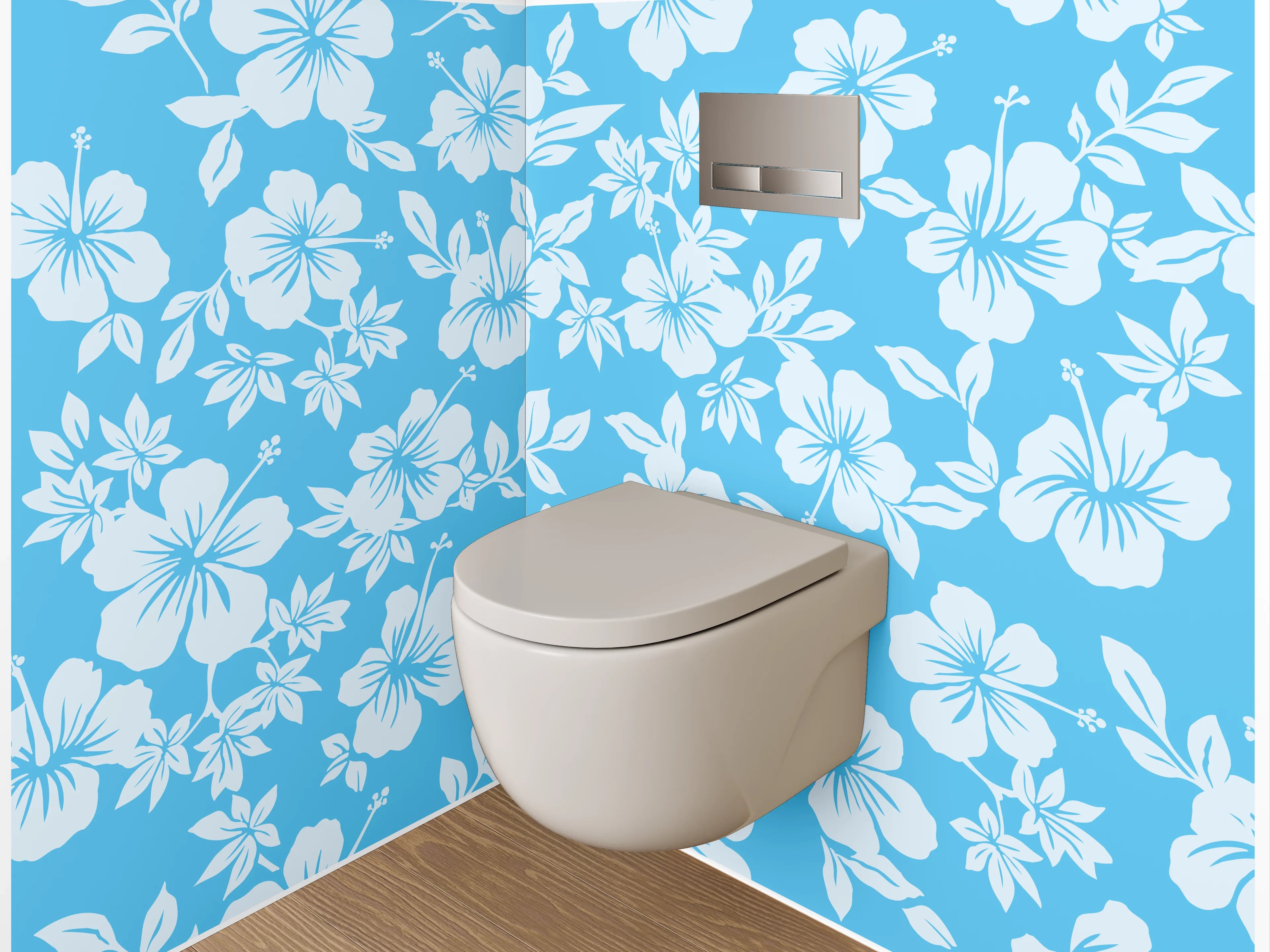 WC-Rückwand - Hibiskus-Blumenmuster auf Blau