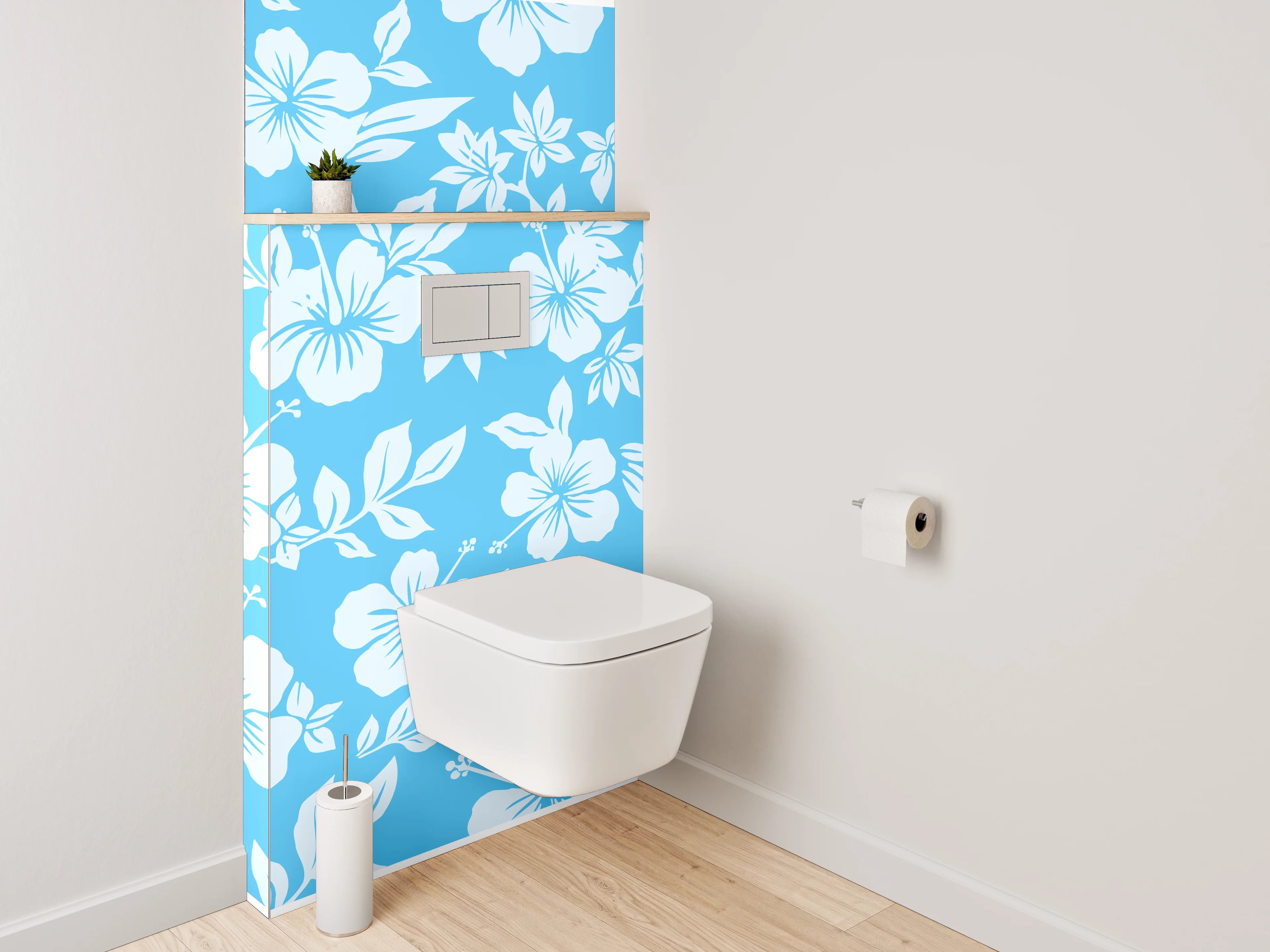 WC-Rückwand - Hibiskus-Blumenmuster auf Blau