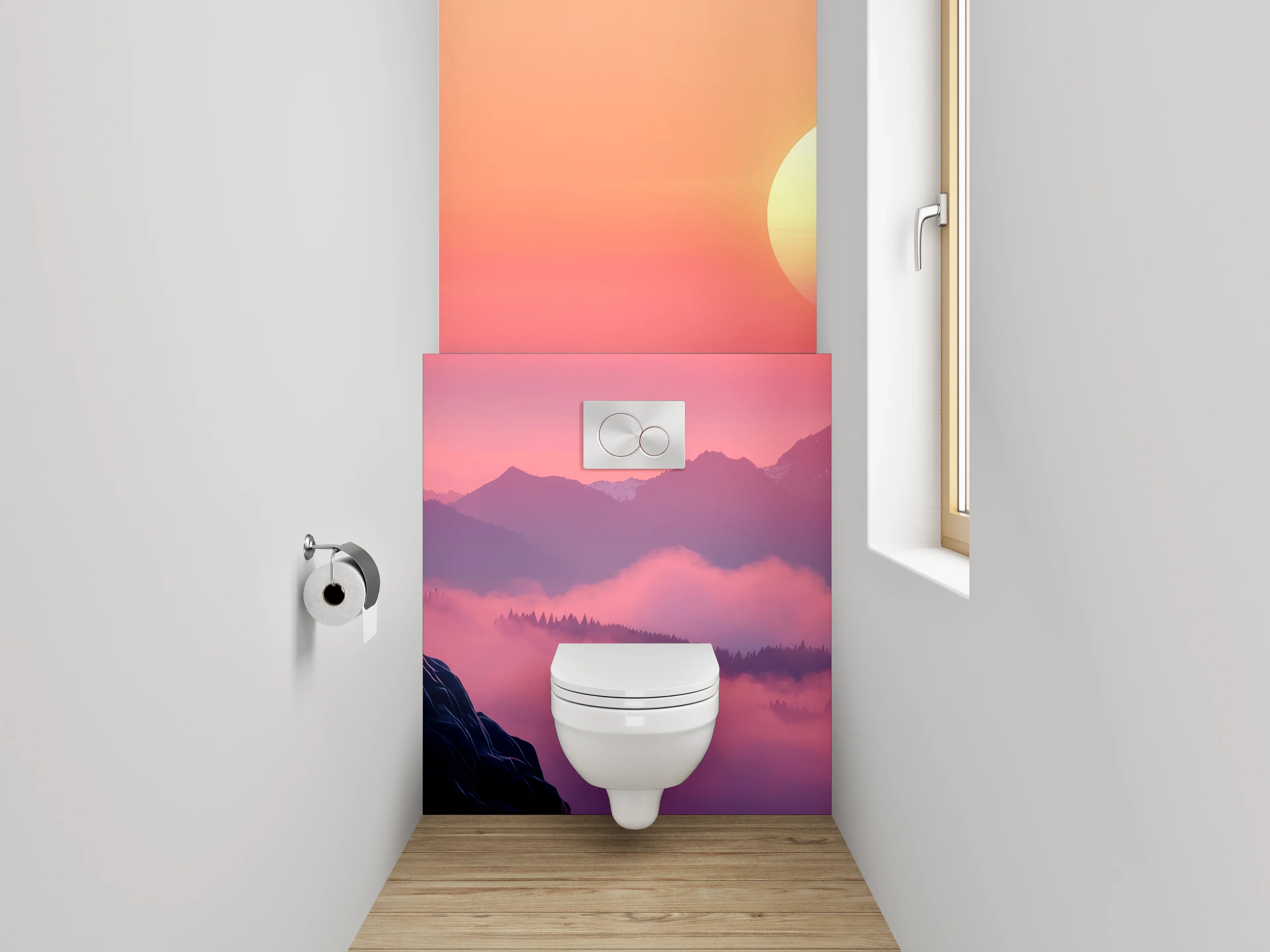 WC-Rückwand - Hirsch auf Berg im Sonnenuntergang