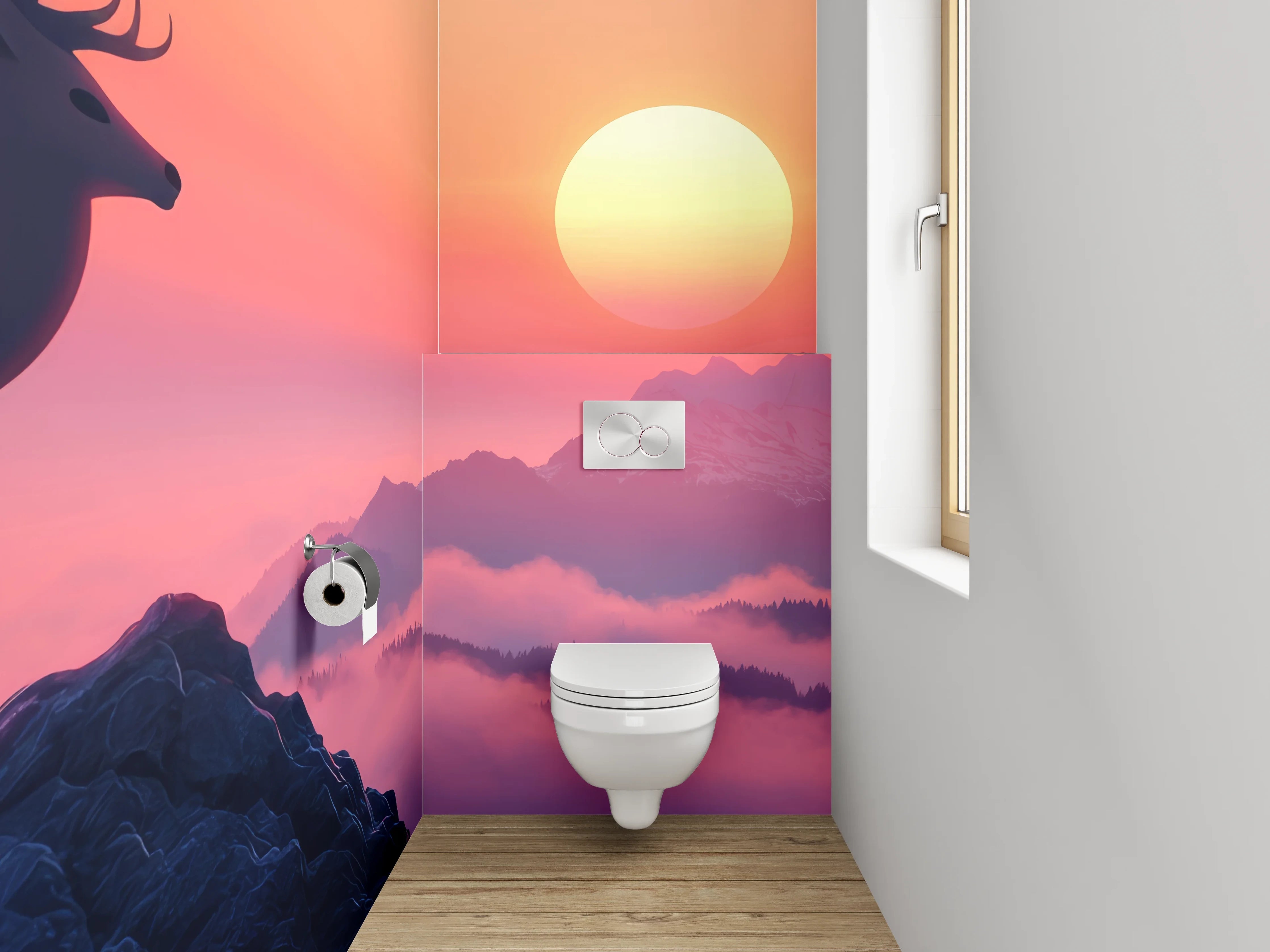 WC-Rückwand - Hirsch auf Berg im Sonnenuntergang