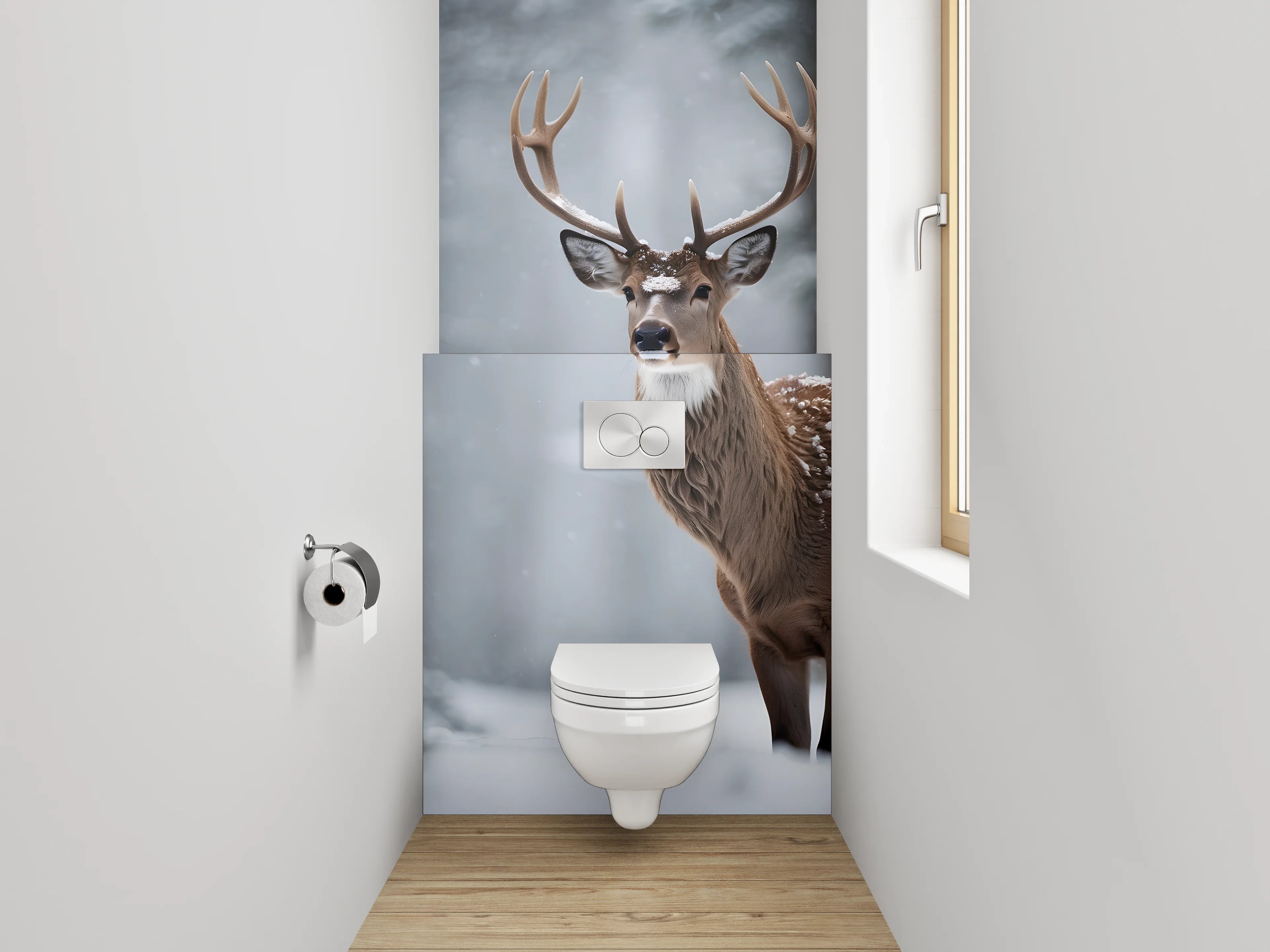 WC-Rückwand - Hirsch im verschneiten Winterwald